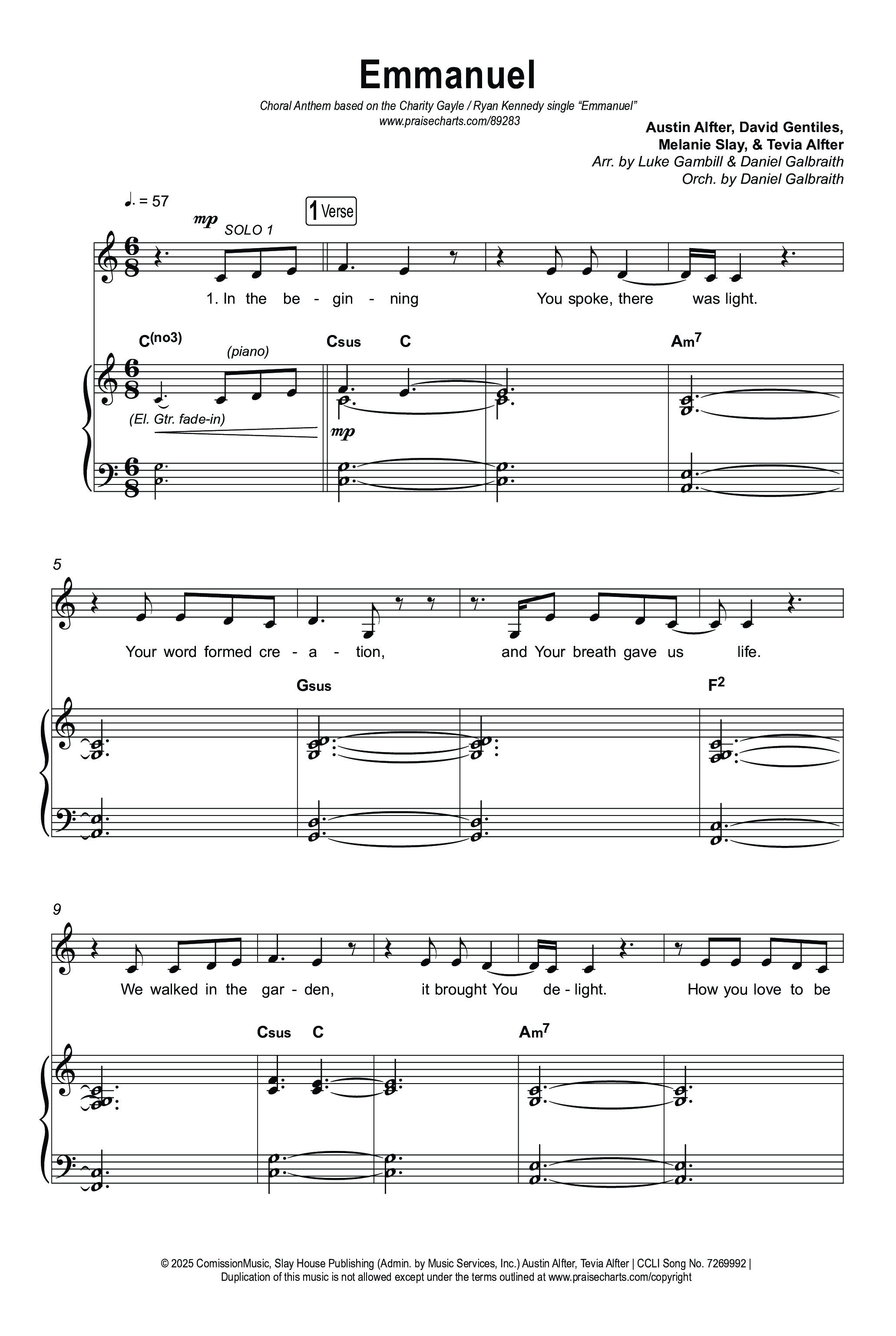 Emmanuel (Choral Anthem SATB) Octavo (SATB & Pno) (Charity Gayle / Ryan Kennedy)