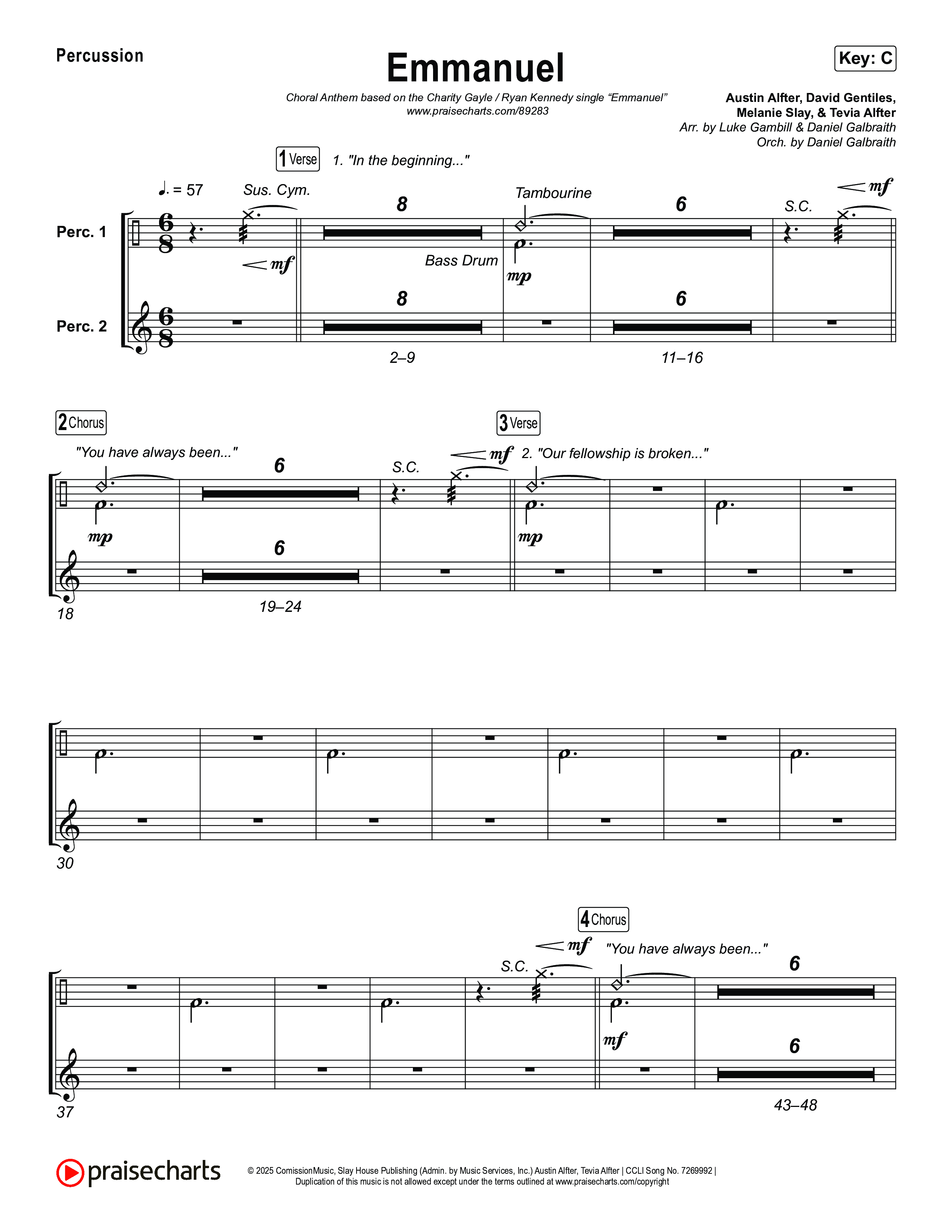 Emmanuel (Choral Anthem SATB) Percussion (Charity Gayle / Ryan Kennedy)