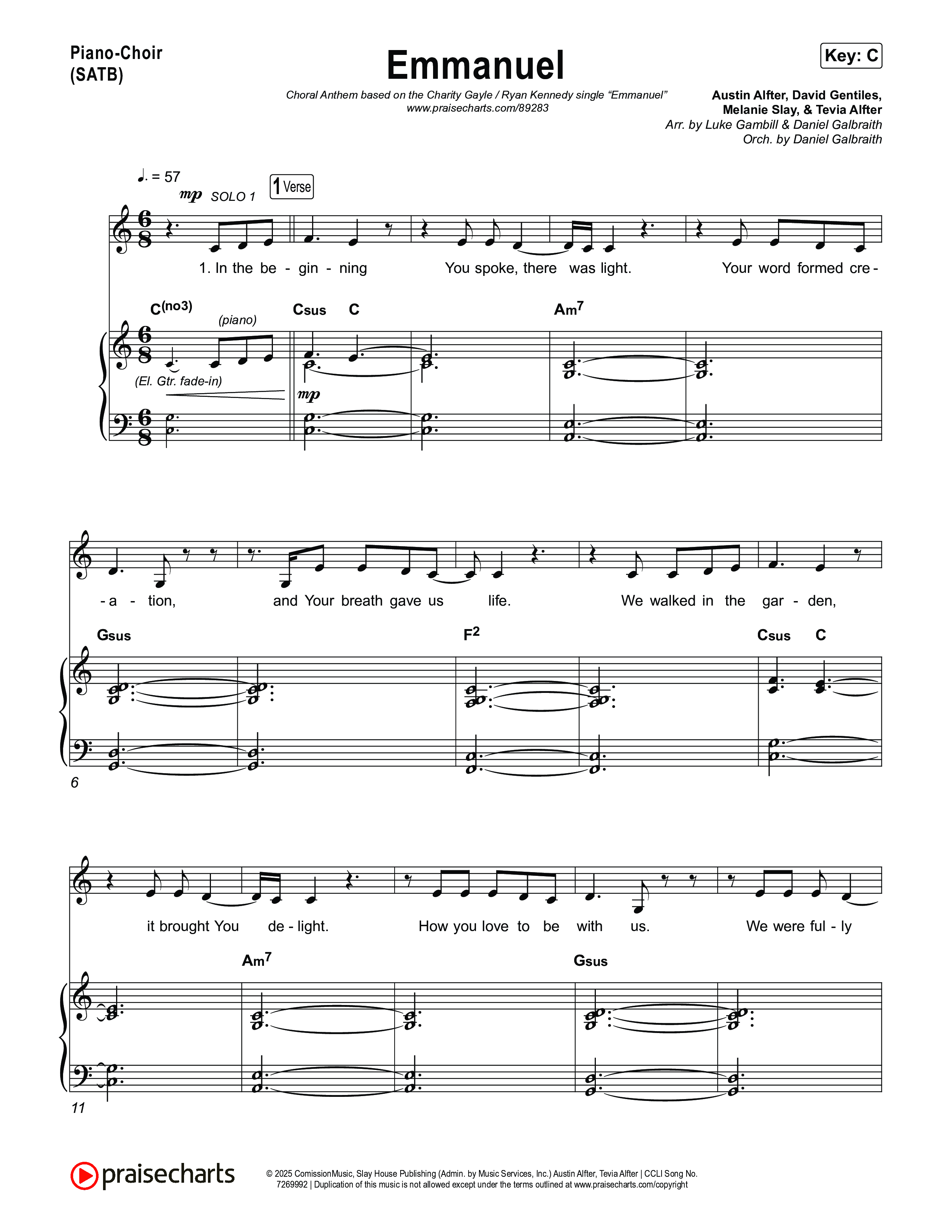Emmanuel (Choral Anthem SATB) Piano/Vocal (SATB) (Charity Gayle / Ryan Kennedy)