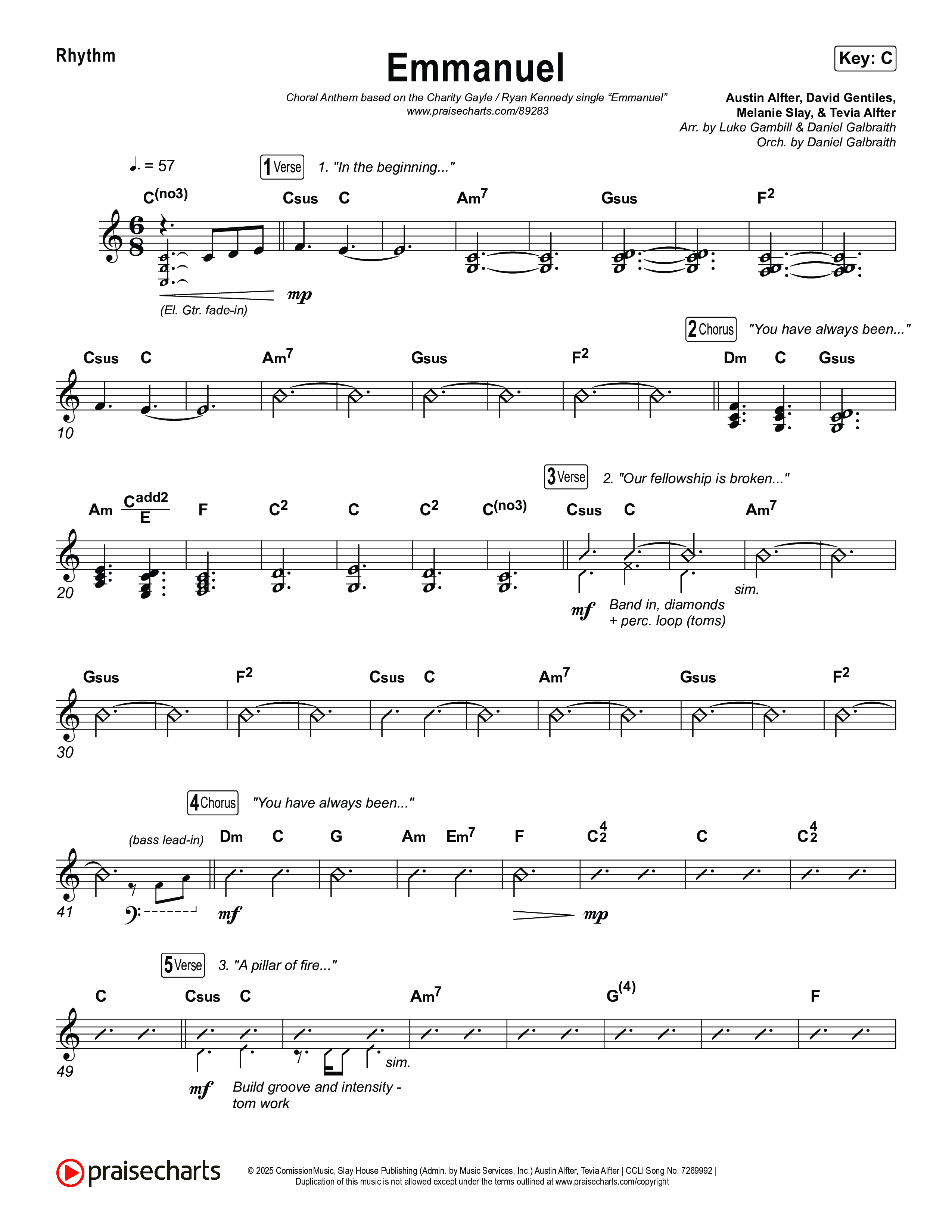 Emmanuel (Choral Anthem SATB) Rhythm Chart (Charity Gayle / Ryan Kennedy)