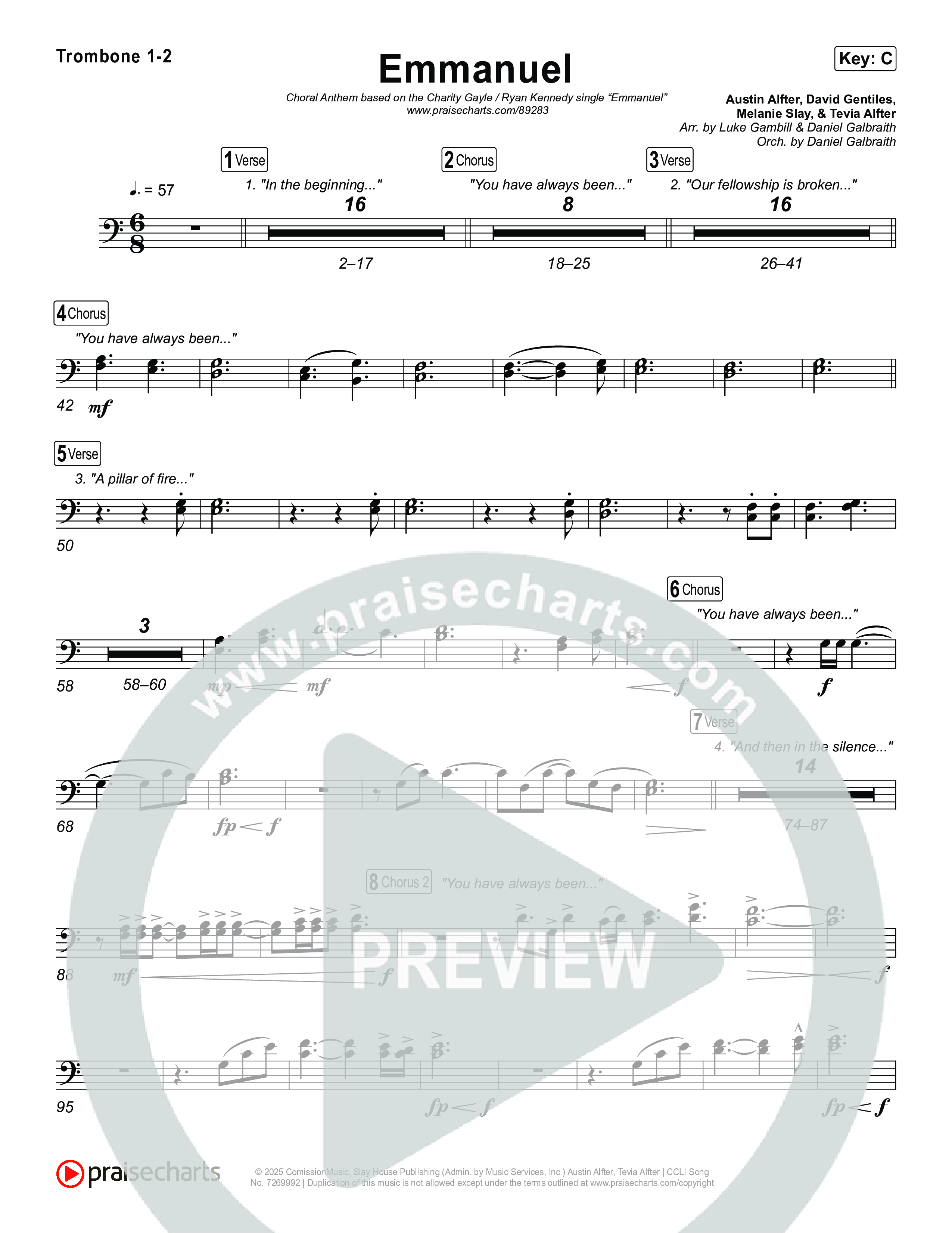 Emmanuel (Choral Anthem SATB) Trombone 1,2 (Charity Gayle / Ryan Kennedy)
