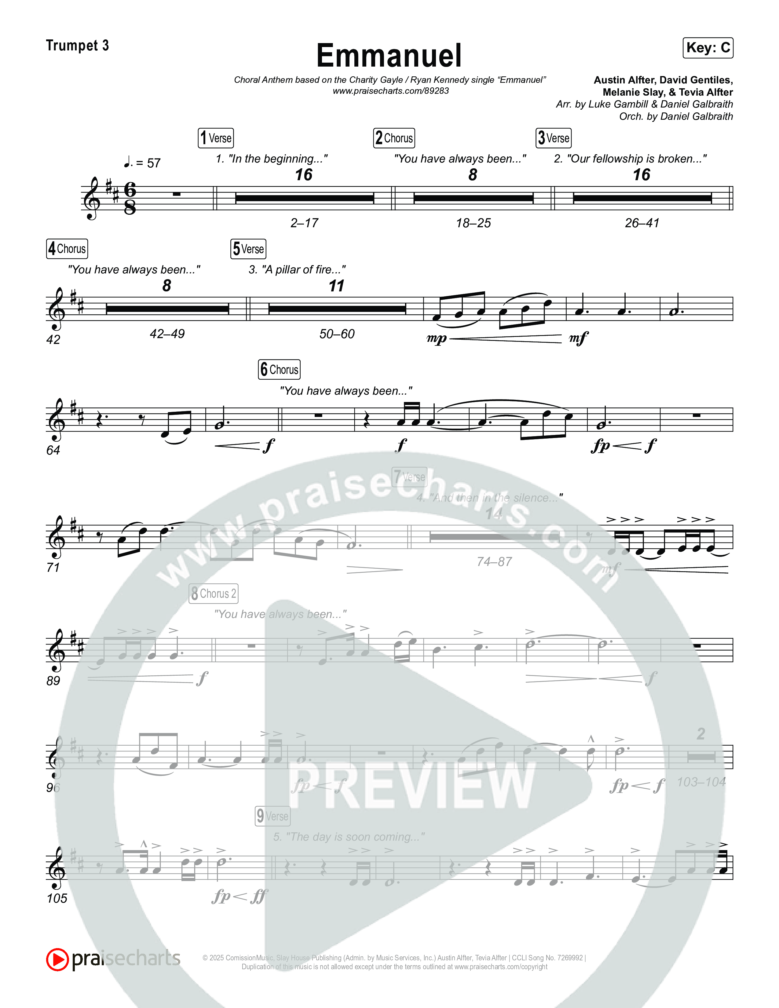 Emmanuel (Choral Anthem SATB) Trumpet 3 (Charity Gayle / Ryan Kennedy)