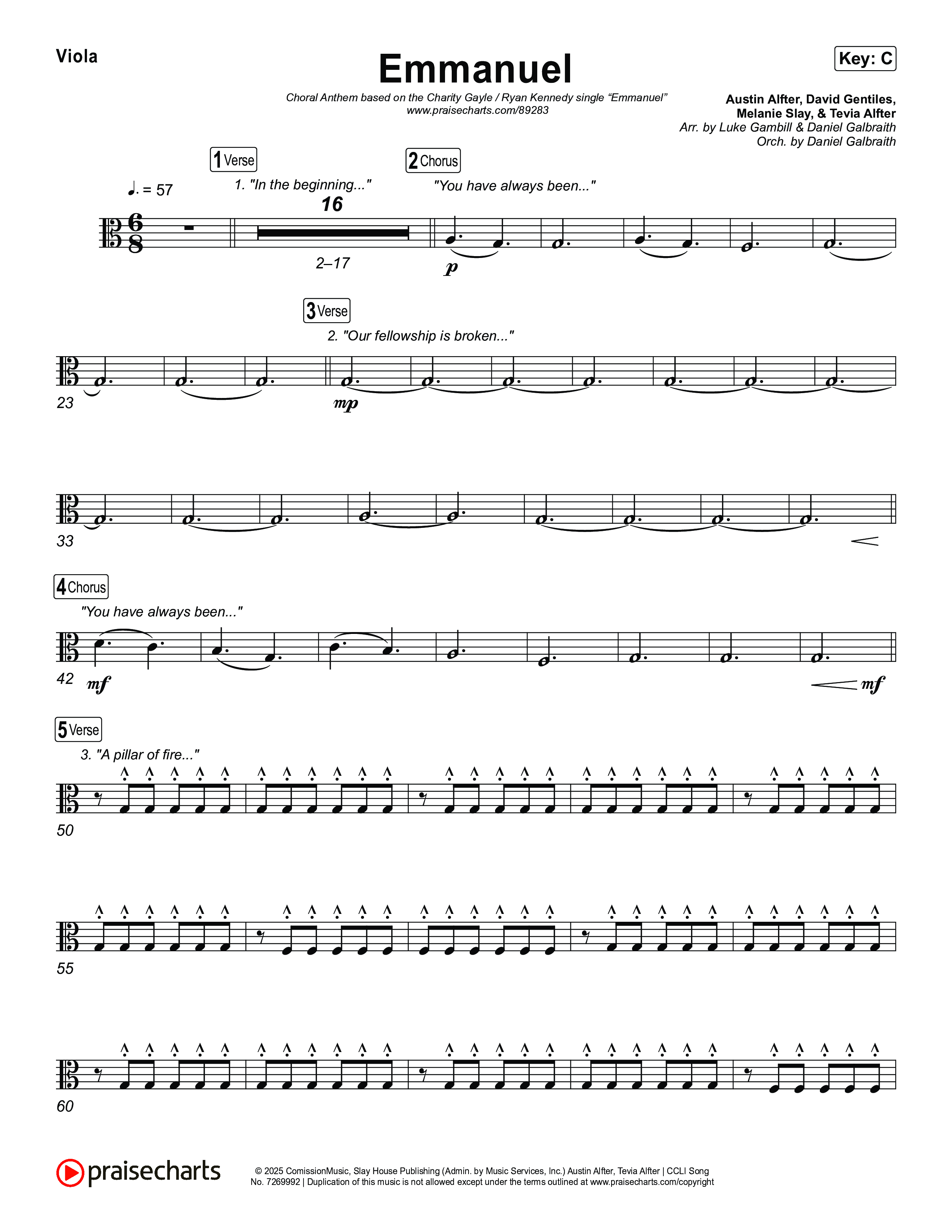 Emmanuel (Choral Anthem SATB) Viola (Charity Gayle / Ryan Kennedy)