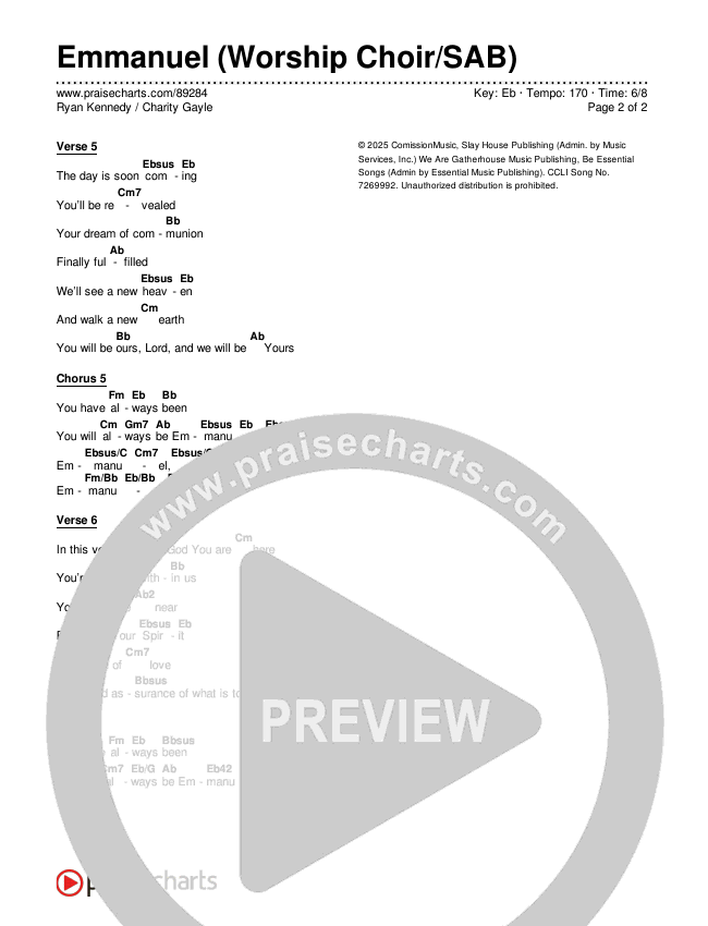 Emmanuel (Worship Choir/SAB) Chords & Lyrics (Charity Gayle / Ryan Kennedy / Arr. Luke Gambill)