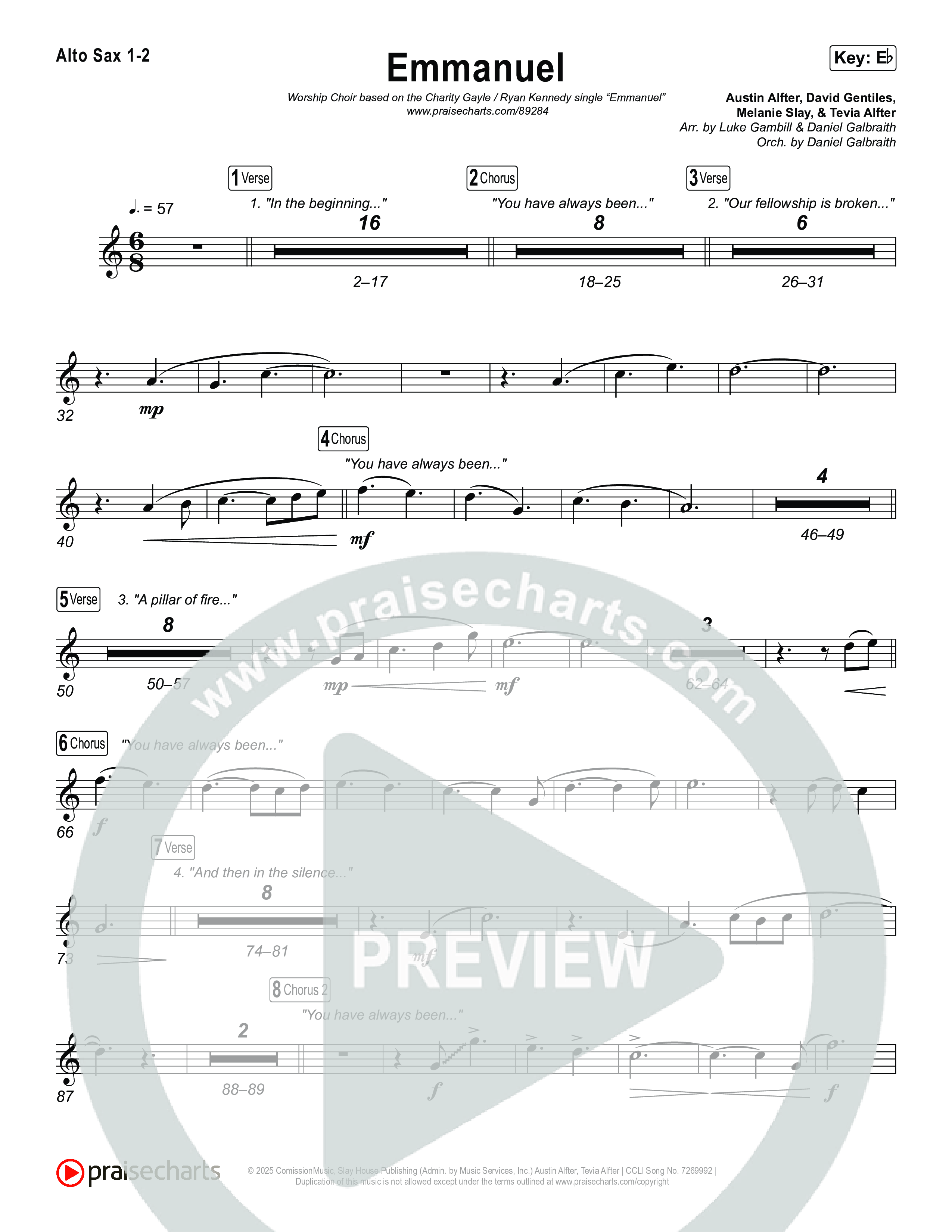 Emmanuel (Worship Choir/SAB) Alto Sax 1/2 (Charity Gayle / Ryan Kennedy / Arr. Luke Gambill)