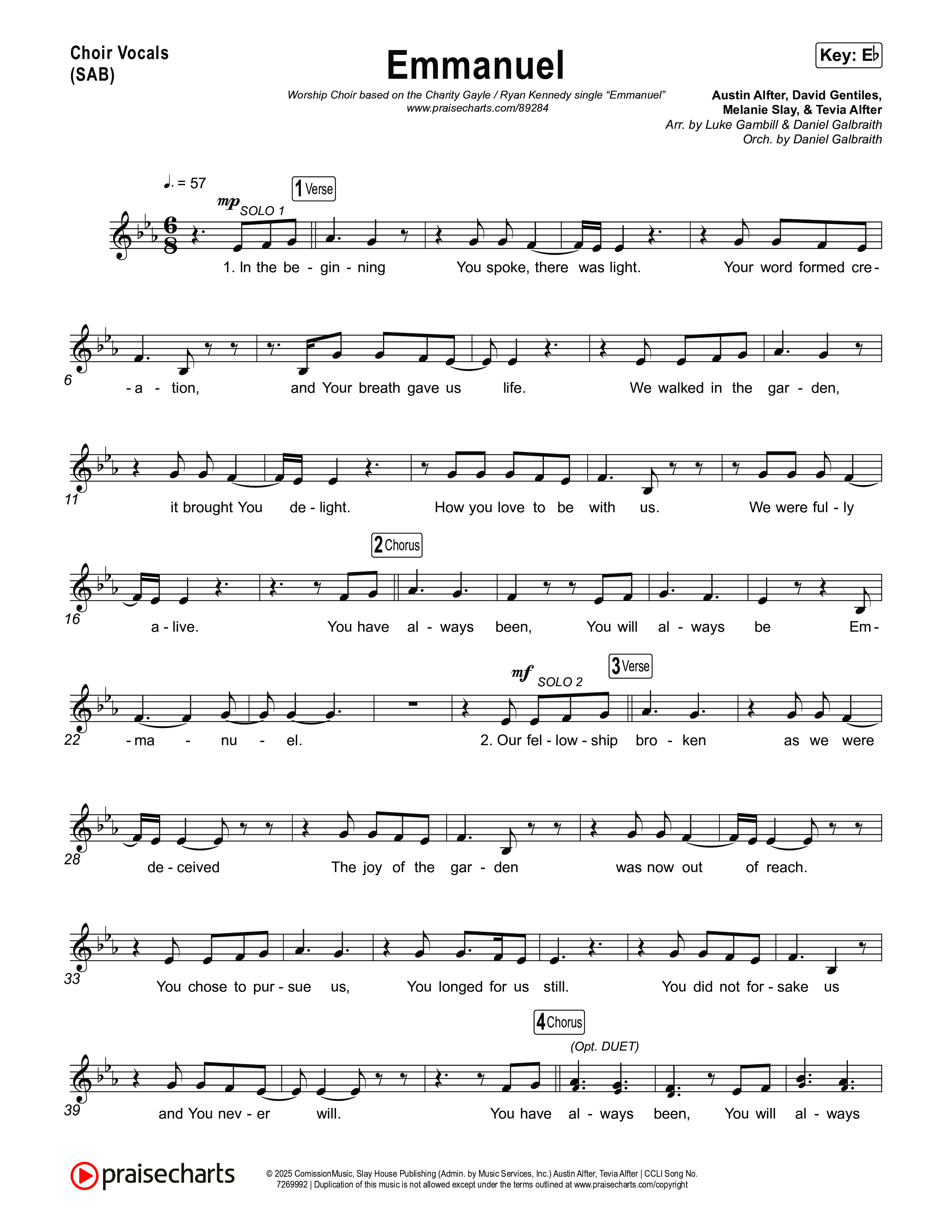 Emmanuel (Worship Choir/SAB) Choir Sheet (SAB) (Charity Gayle / Ryan Kennedy / Arr. Luke Gambill)