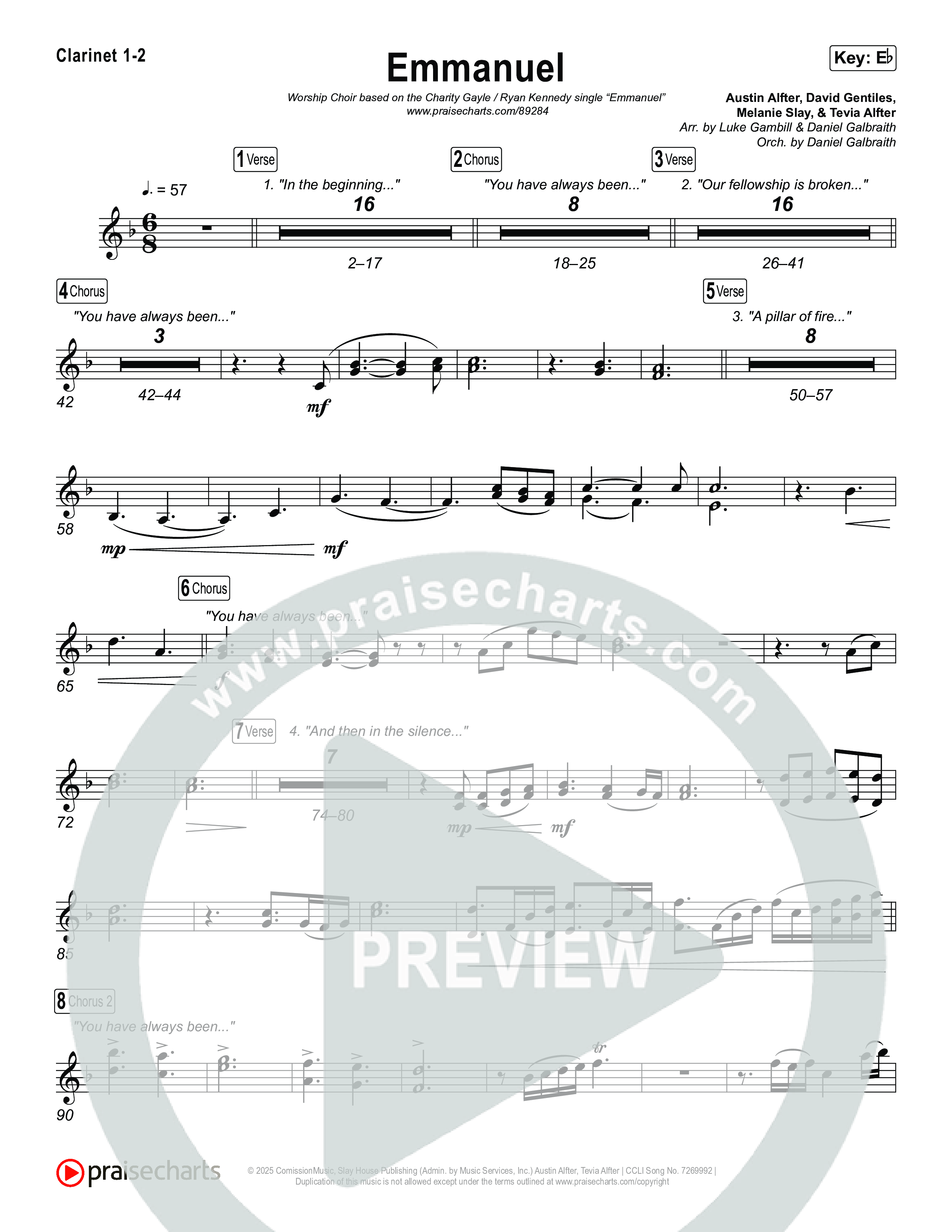 Emmanuel (Worship Choir/SAB) Clarinet 1/2 (Charity Gayle / Ryan Kennedy / Arr. Luke Gambill)