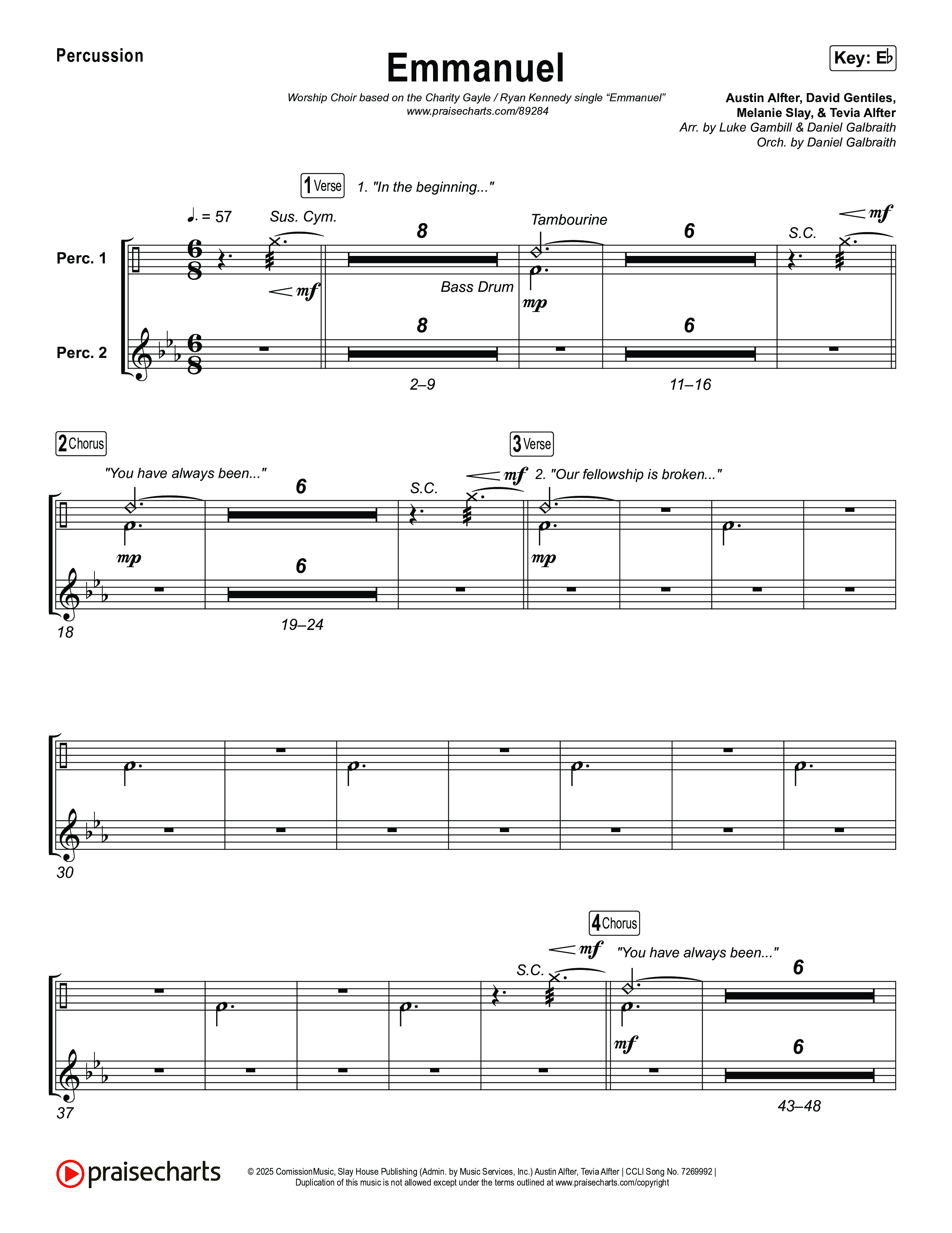 Emmanuel (Worship Choir/SAB) Percussion (Charity Gayle / Ryan Kennedy / Arr. Luke Gambill)