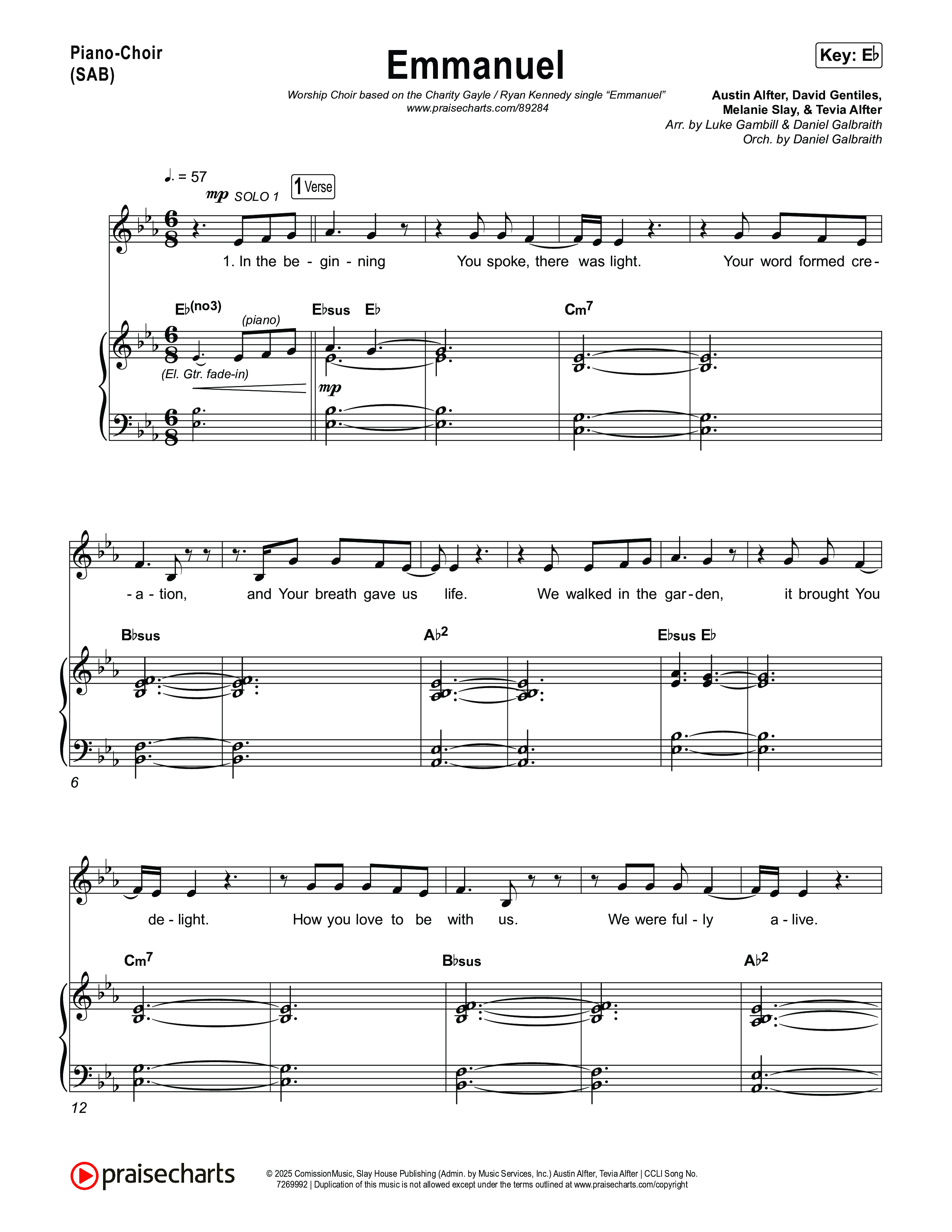 Emmanuel (Worship Choir/SAB) Piano/Choir (SAB) (Charity Gayle / Ryan Kennedy / Arr. Luke Gambill)