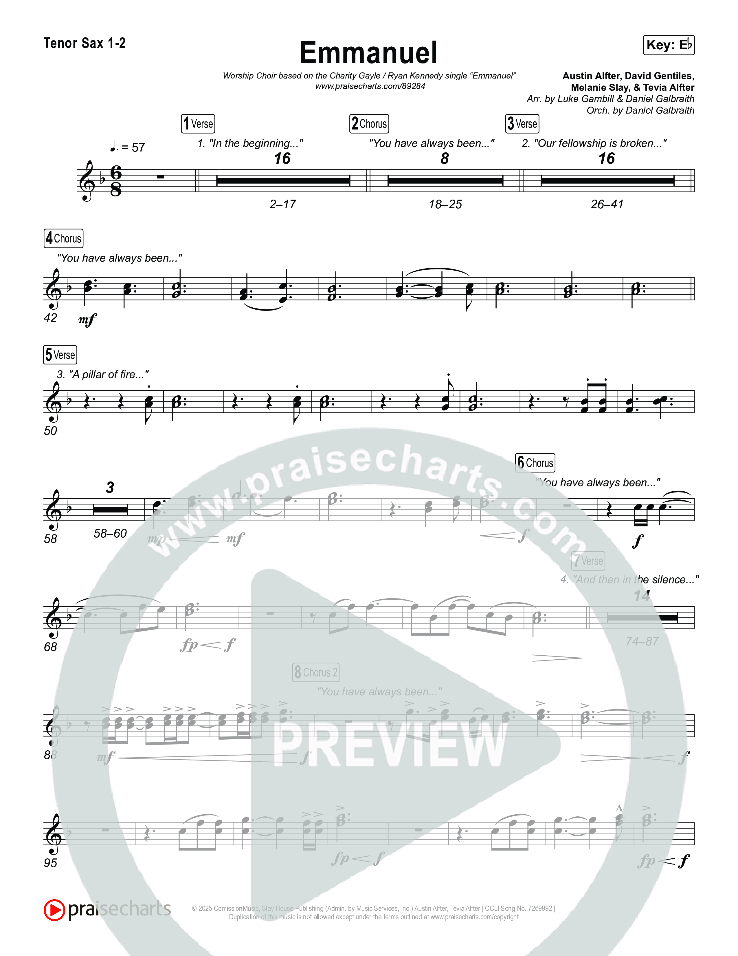 Emmanuel (Worship Choir/SAB) Tenor Sax 1/2 (Charity Gayle / Ryan Kennedy / Arr. Luke Gambill)