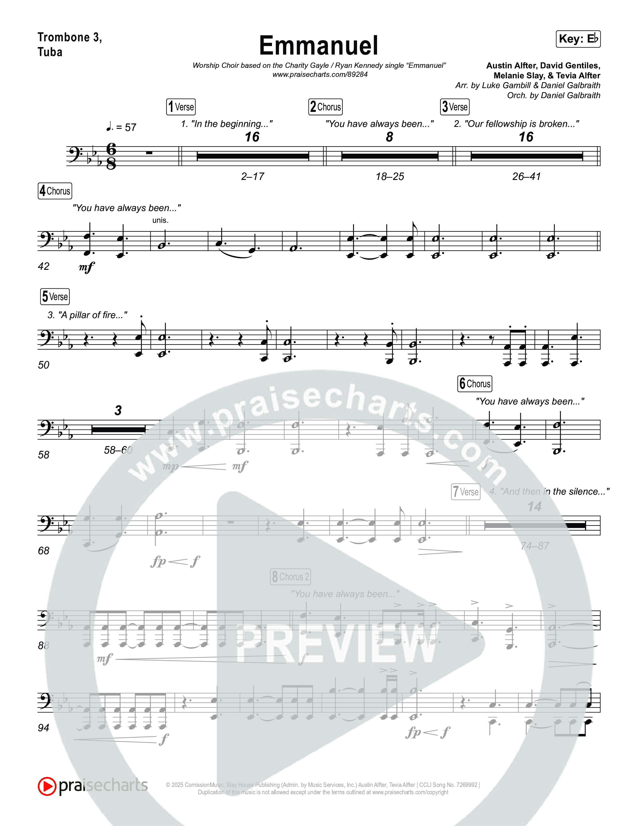 Emmanuel (Worship Choir/SAB) Trombone 3/Tuba (Charity Gayle / Ryan Kennedy / Arr. Luke Gambill)