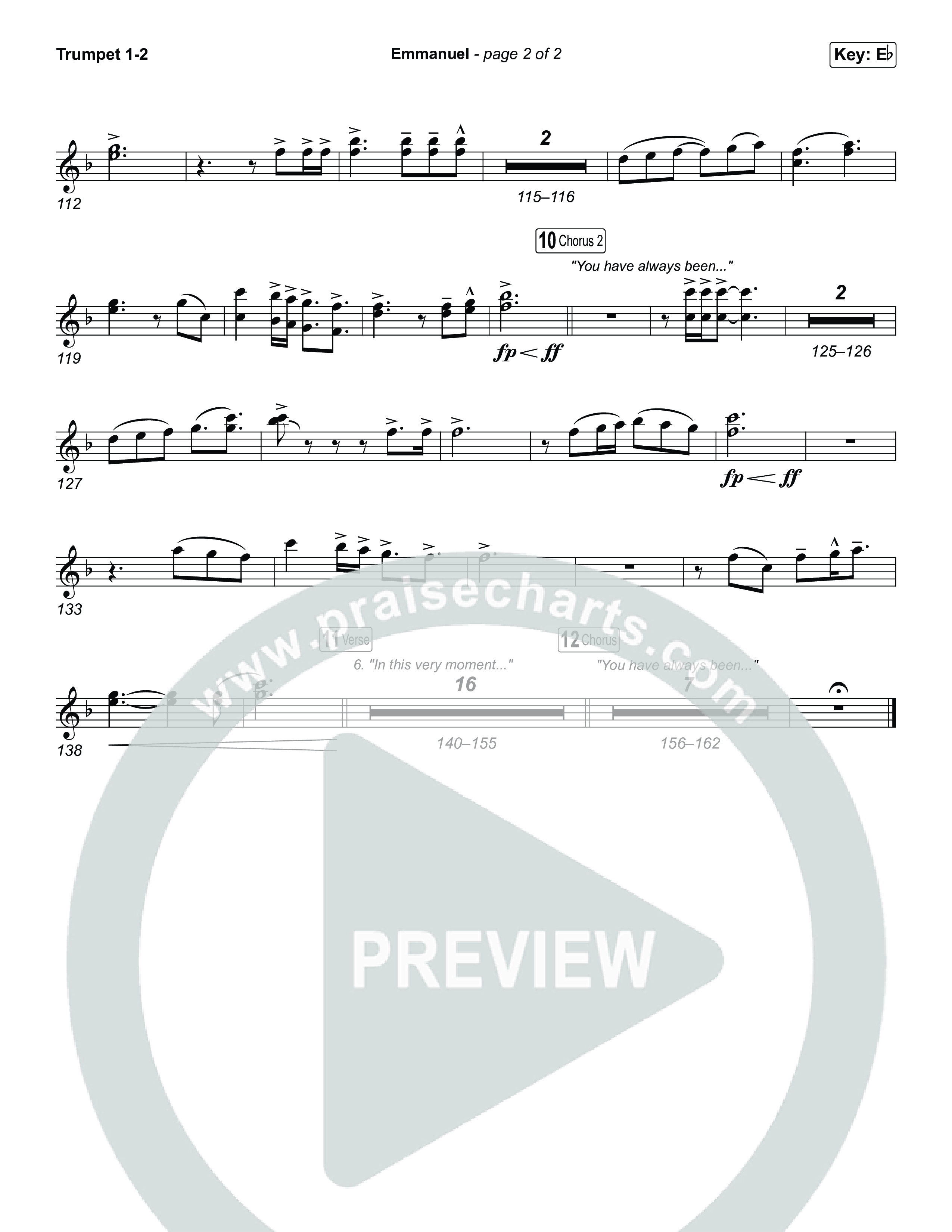 Emmanuel (Worship Choir/SAB) Trumpet 1,2 (Charity Gayle / Ryan Kennedy / Arr. Luke Gambill)