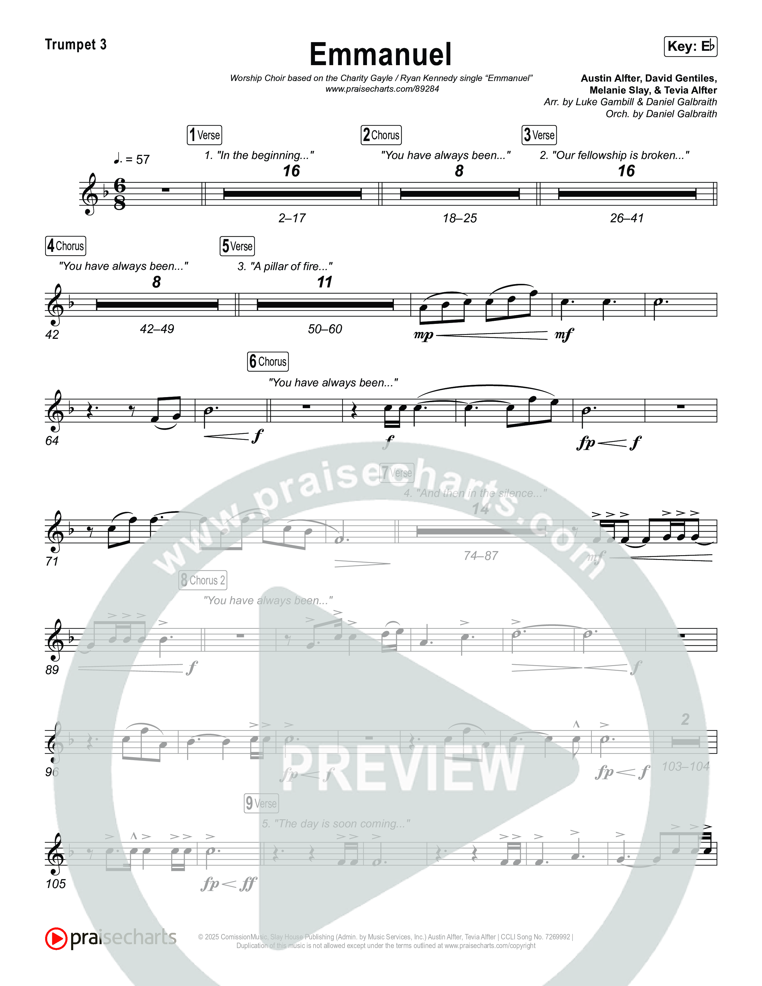 Emmanuel (Worship Choir/SAB) Trumpet 3 (Charity Gayle / Ryan Kennedy / Arr. Luke Gambill)