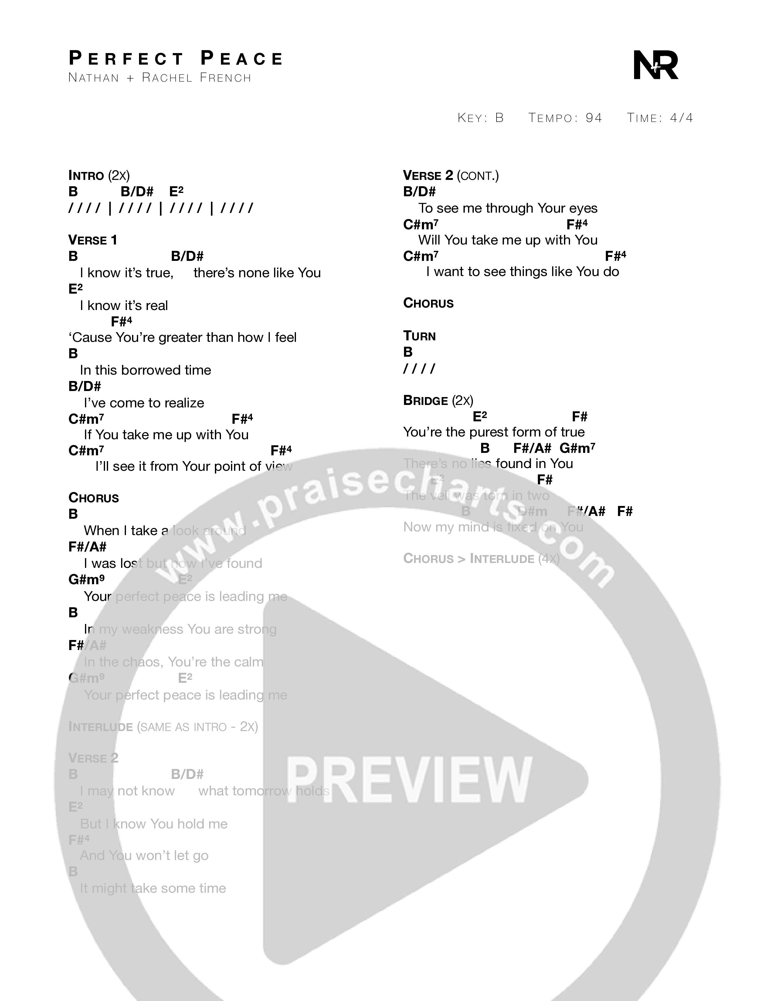 Perfect Peace Chord Chart (Nathan + Rachel)