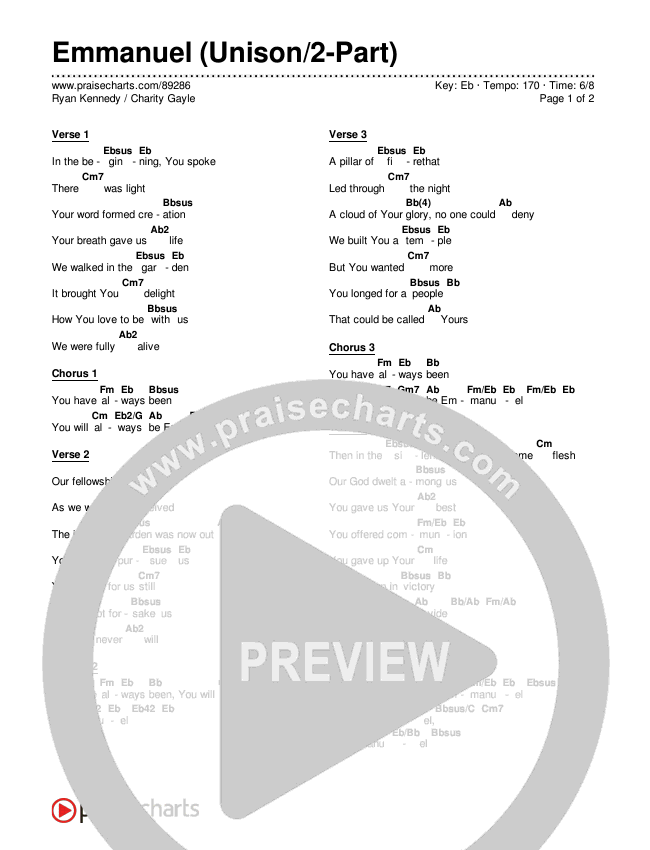 Emmanuel (Unison/2-Part) Chords & Lyrics (Charity Gayle / Ryan Kennedy / Arr. Luke Gambill)