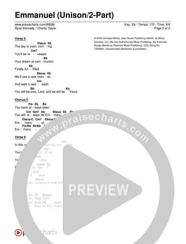Emmanuel (Unison/2-Part) Chords & Lyrics (Charity Gayle / Ryan Kennedy / Arr. Luke Gambill)