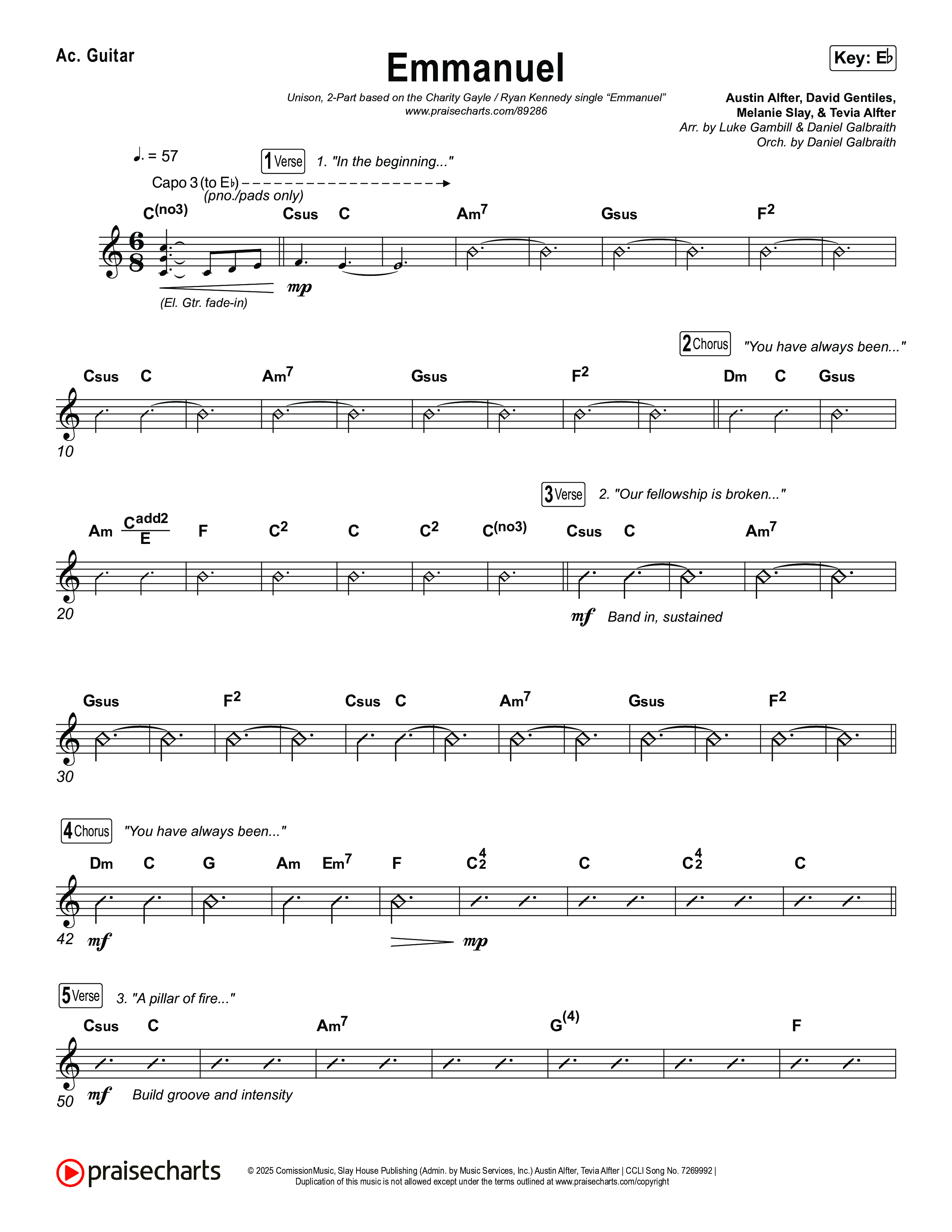 Emmanuel (Unison/2-Part) Acoustic Guitar (Charity Gayle / Ryan Kennedy / Arr. Luke Gambill)