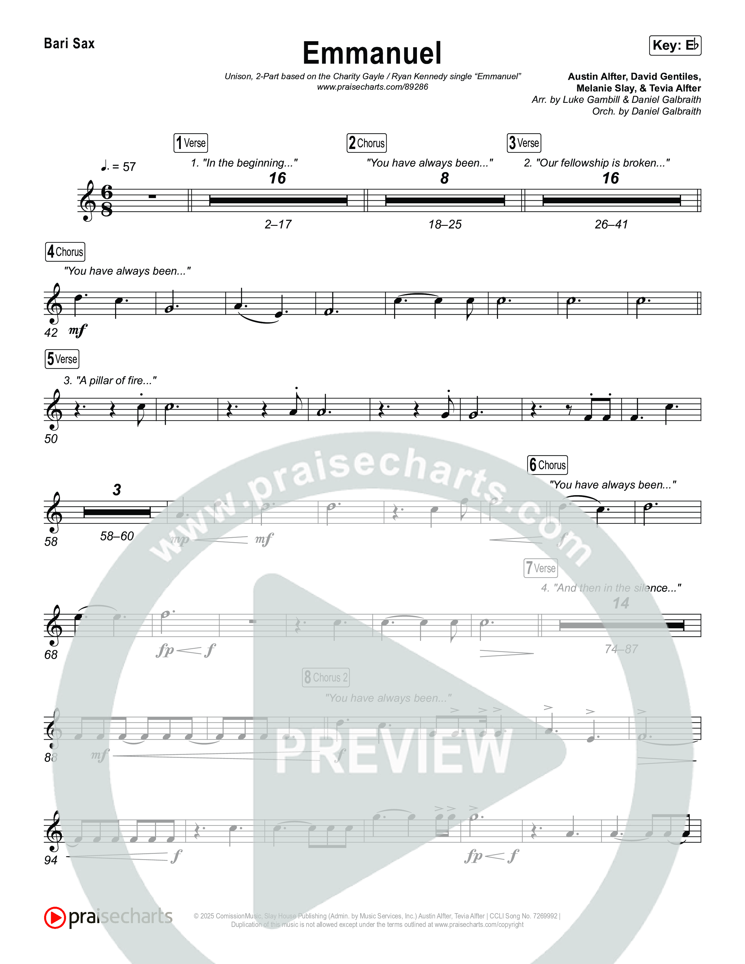 Emmanuel (Unison/2-Part) Bari Sax (Charity Gayle / Ryan Kennedy / Arr. Luke Gambill)
