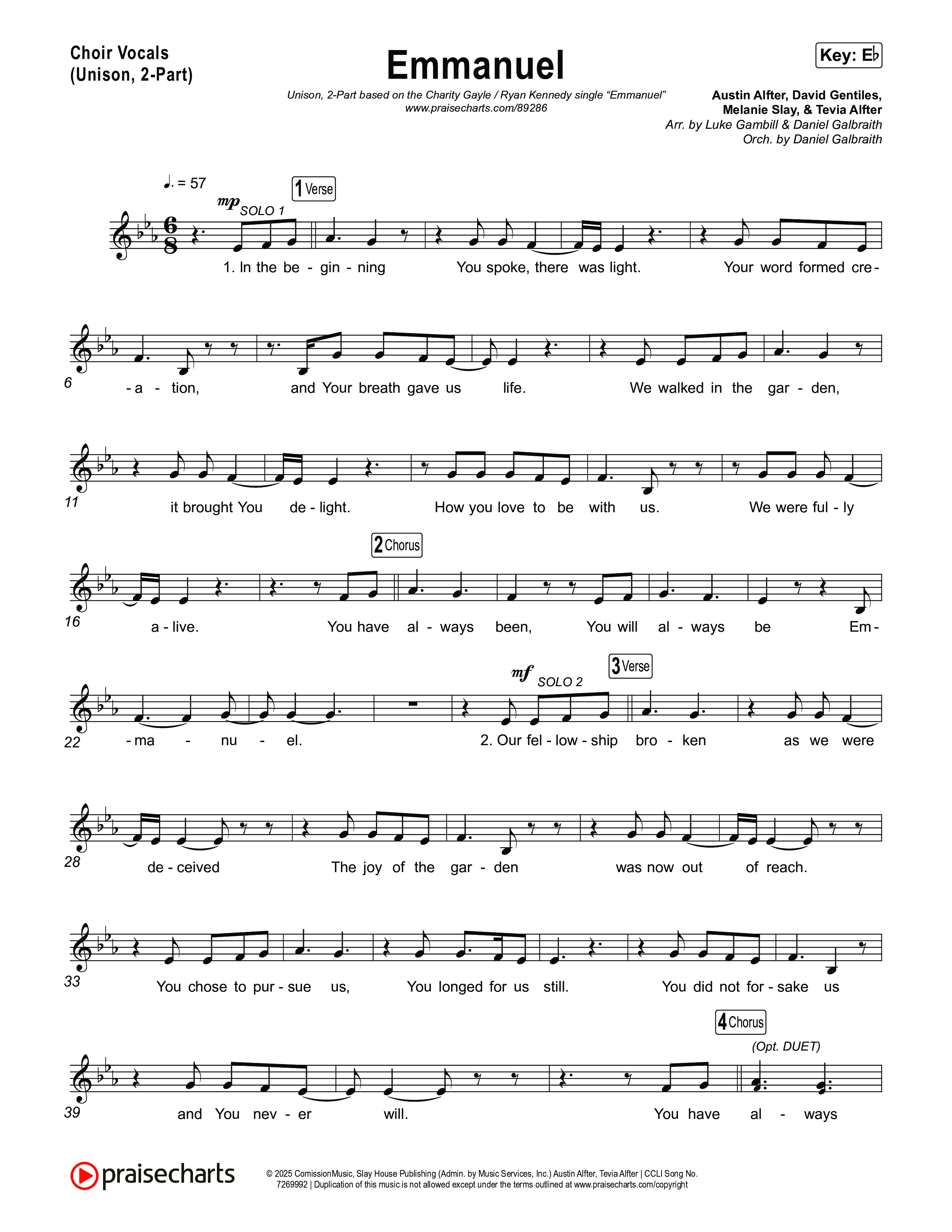 Emmanuel (Unison/2-Part) Choir Vocals (Uni/2-Part) (Charity Gayle / Ryan Kennedy / Arr. Luke Gambill)