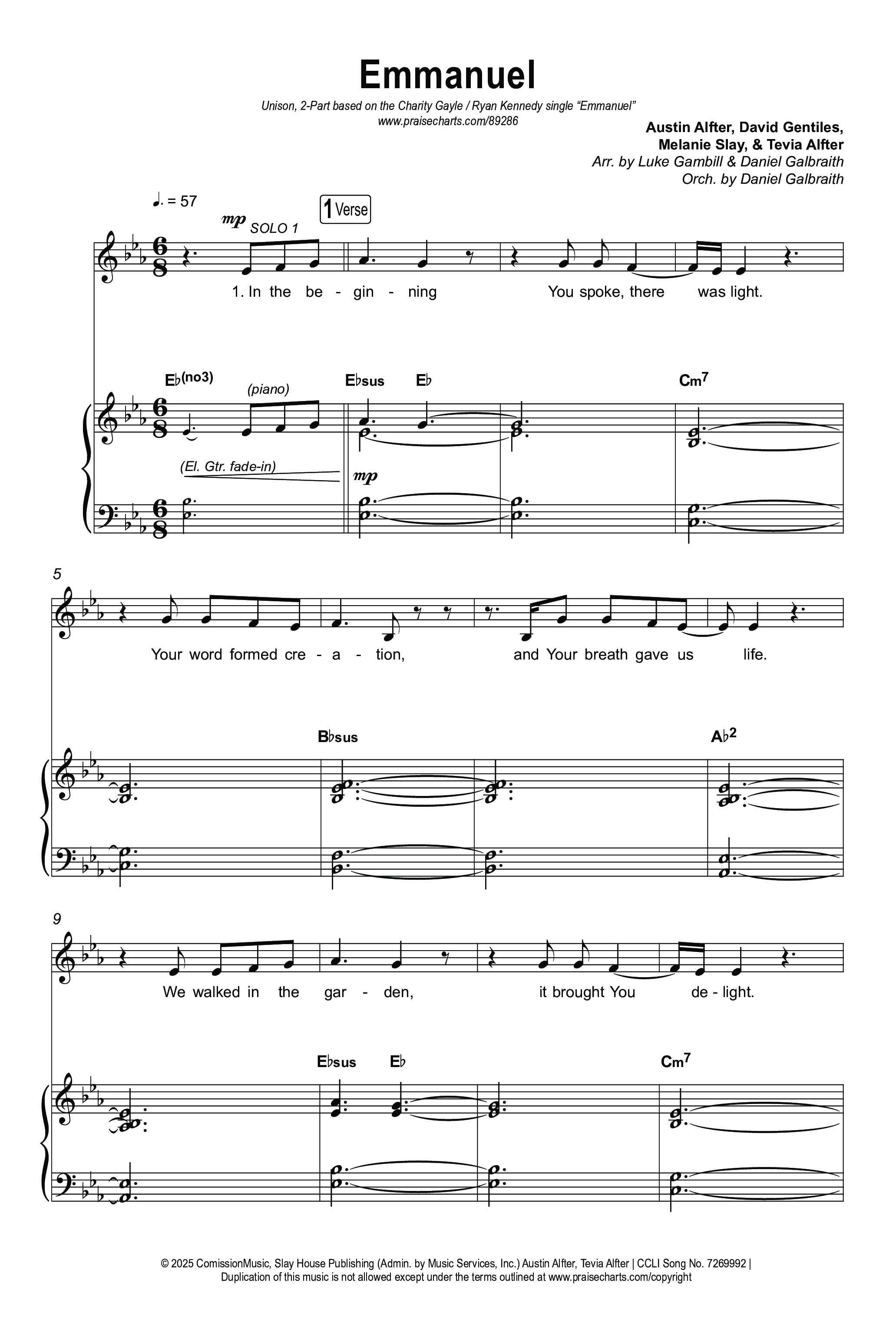 Emmanuel (Unison/2-Part) Octavo (Uni/2-Part & Pno) (Charity Gayle / Ryan Kennedy / Arr. Luke Gambill)