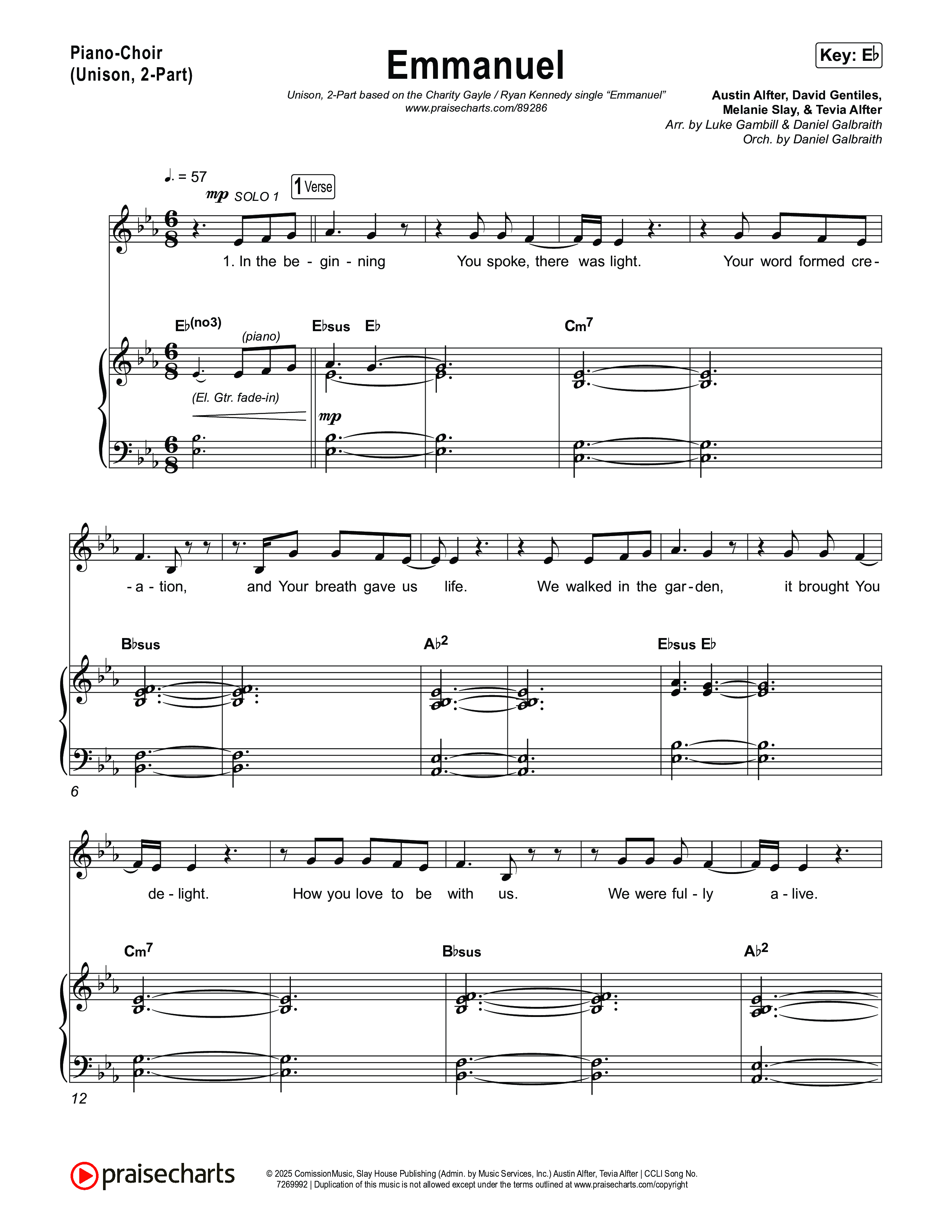 Emmanuel (Unison/2-Part) Piano/Choir  (Uni/2-Part) (Charity Gayle / Ryan Kennedy / Arr. Luke Gambill)