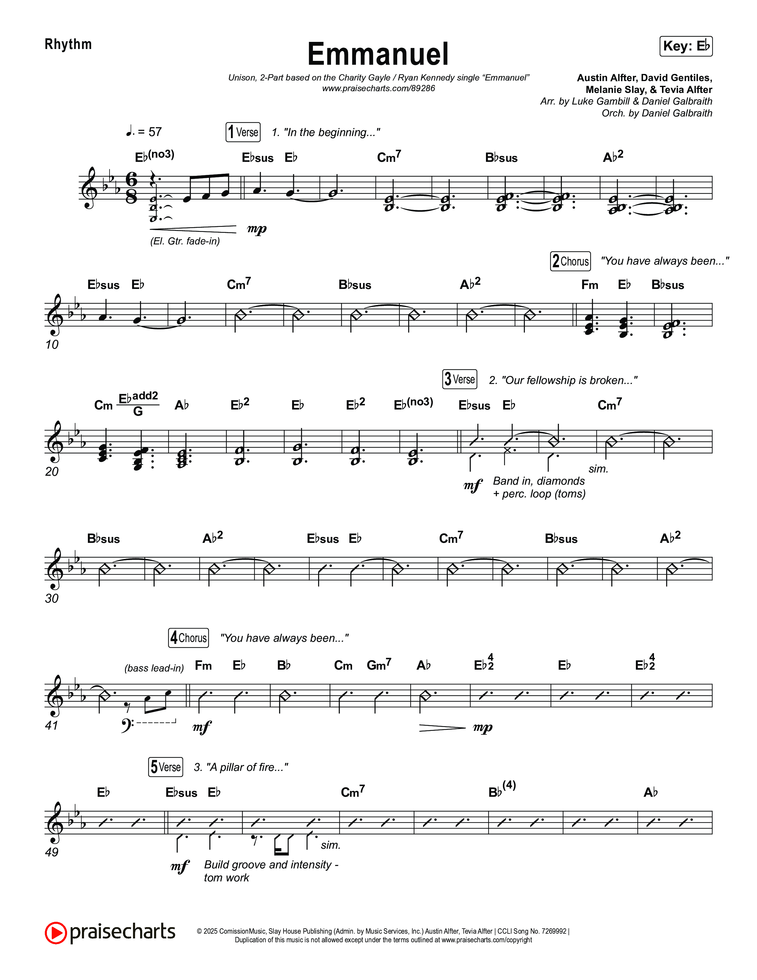 Emmanuel (Unison/2-Part) Rhythm Chart (Charity Gayle / Ryan Kennedy / Arr. Luke Gambill)