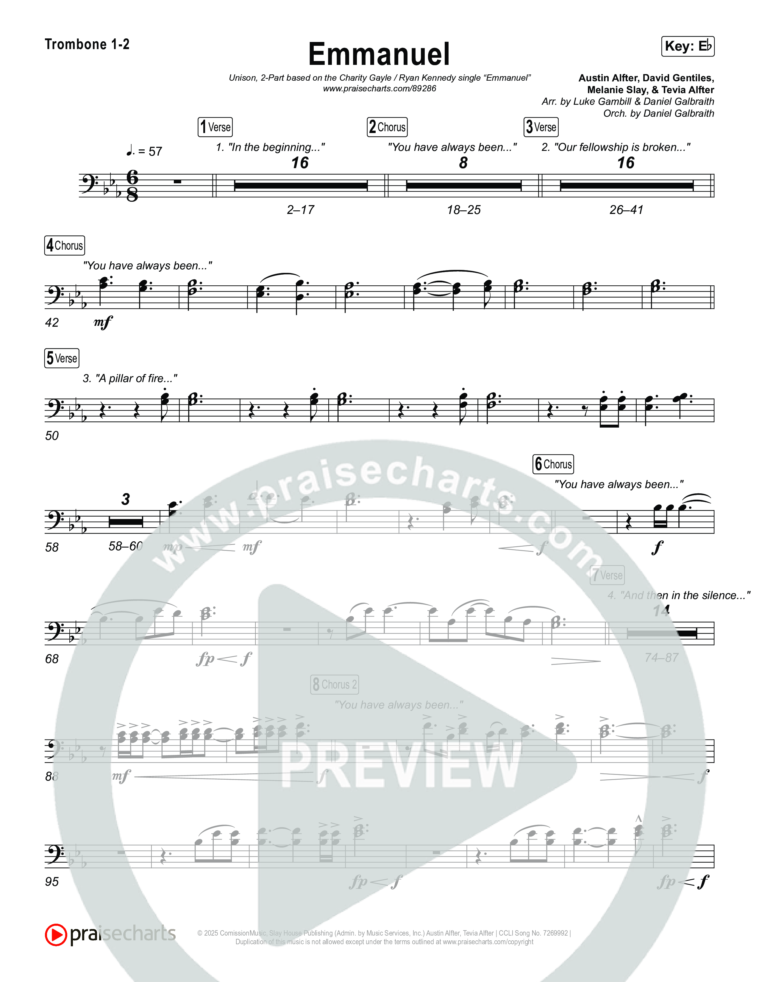 Emmanuel (Unison/2-Part) Trombone 1/2 (Charity Gayle / Ryan Kennedy / Arr. Luke Gambill)