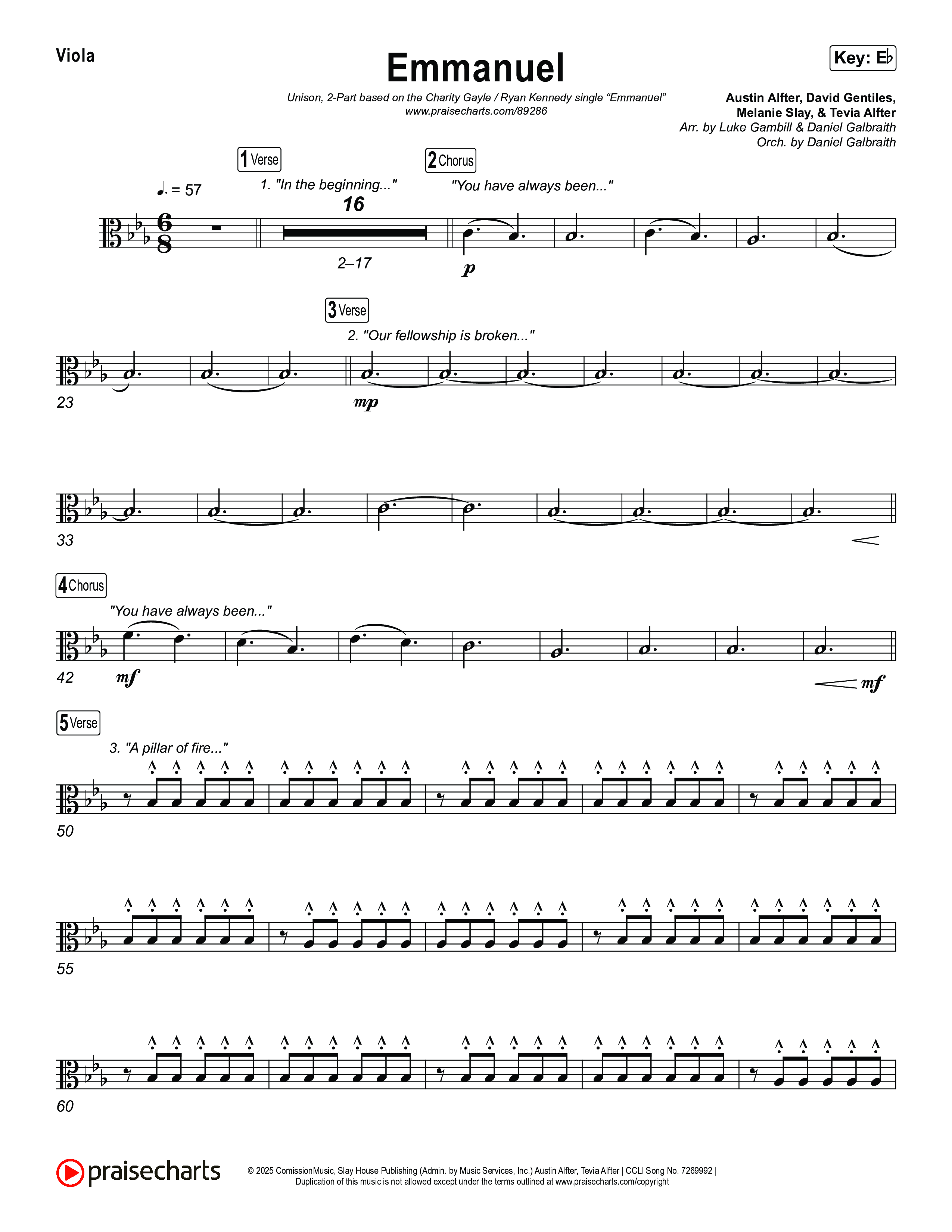 Emmanuel (Unison/2-Part) Viola (Charity Gayle / Ryan Kennedy / Arr. Luke Gambill)