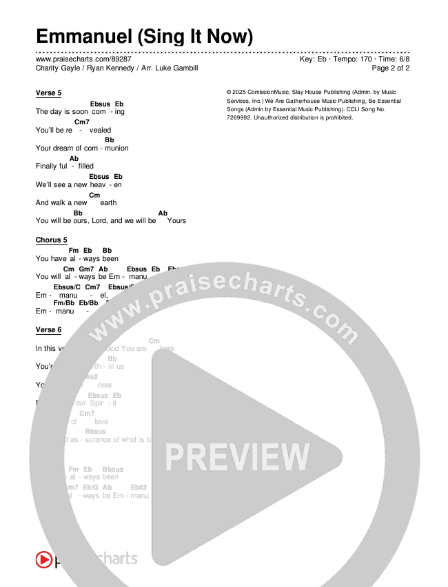 Emmanuel (Sing It Now) Chords & Lyrics (Charity Gayle / Ryan Kennedy / Arr. Luke Gambill)