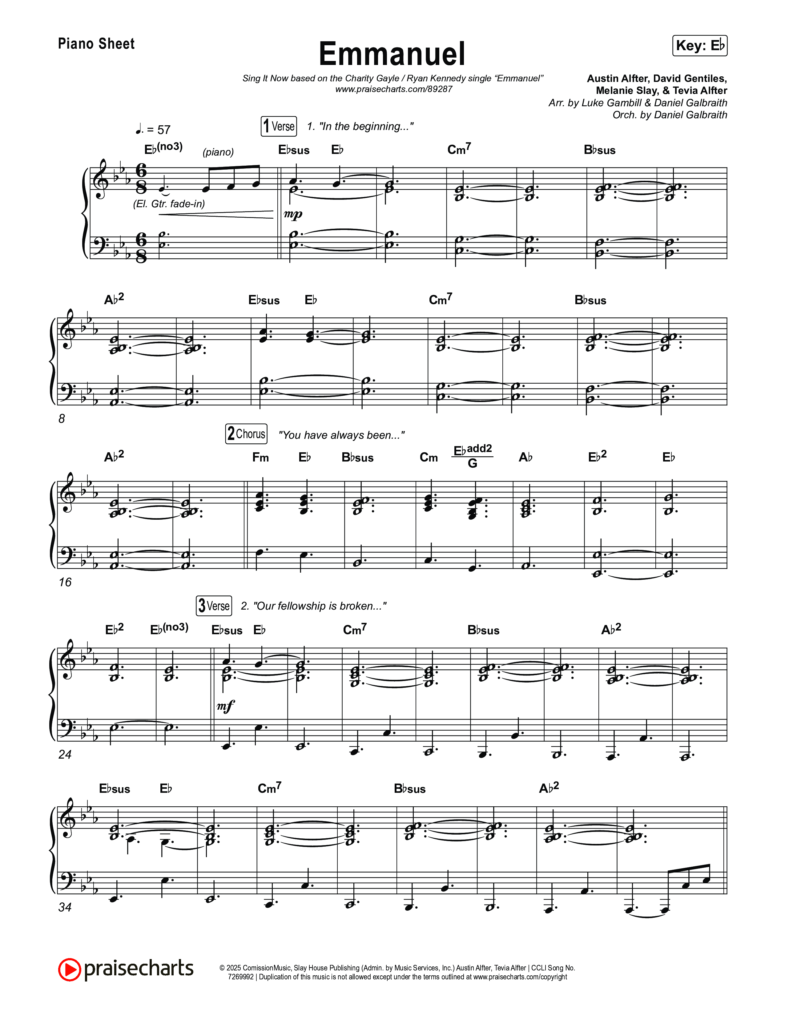 Emmanuel (Sing It Now) Piano Sheet (Charity Gayle / Ryan Kennedy / Arr. Luke Gambill)