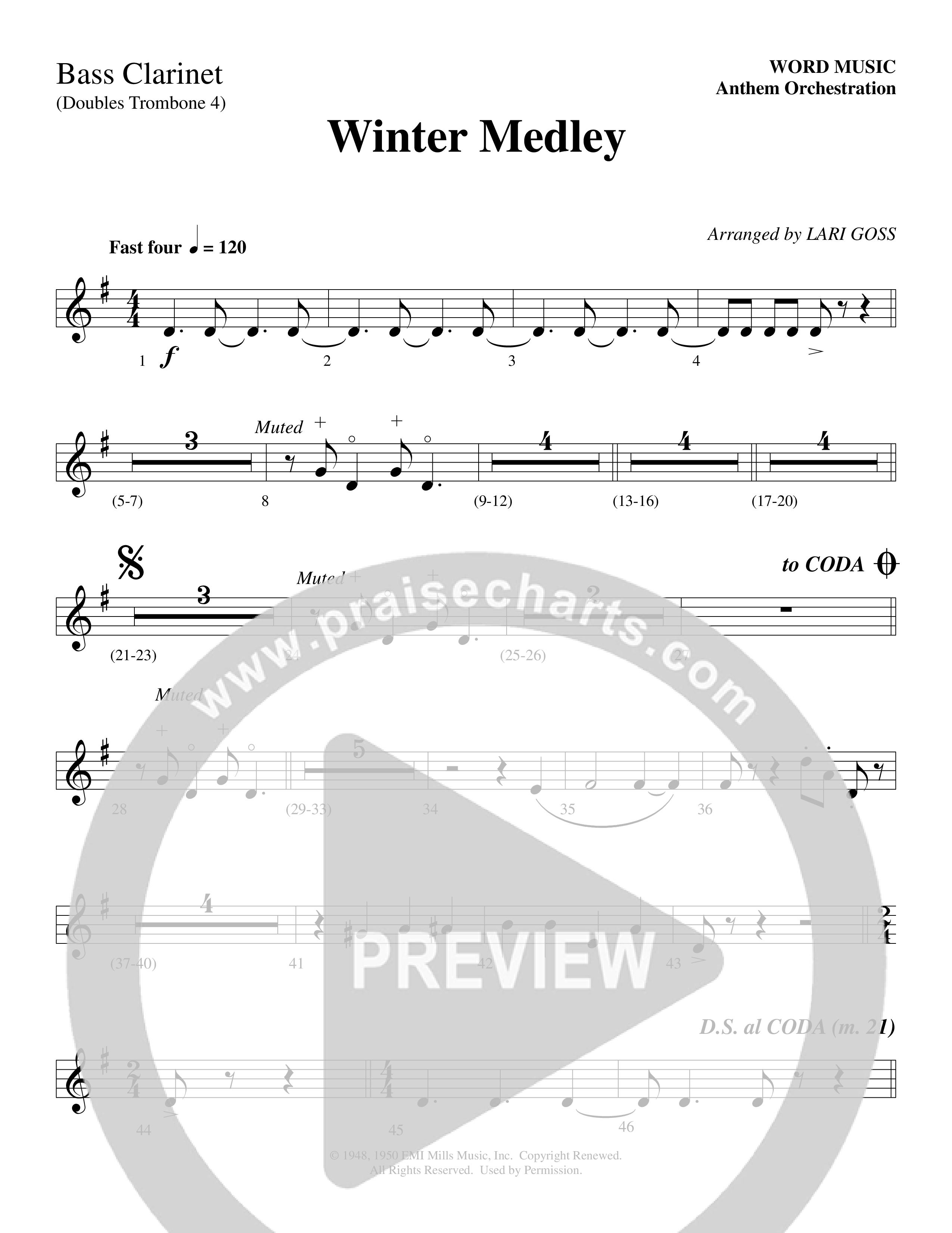Winter Medley (with Sleigh Ride, Jingle Bells (Come On We're Going For A Sleigh Ride, Jingle Bells) (Choral Anthem SATB) Bass Clarinet (Word Music Choral / Arr. Lari Goss)