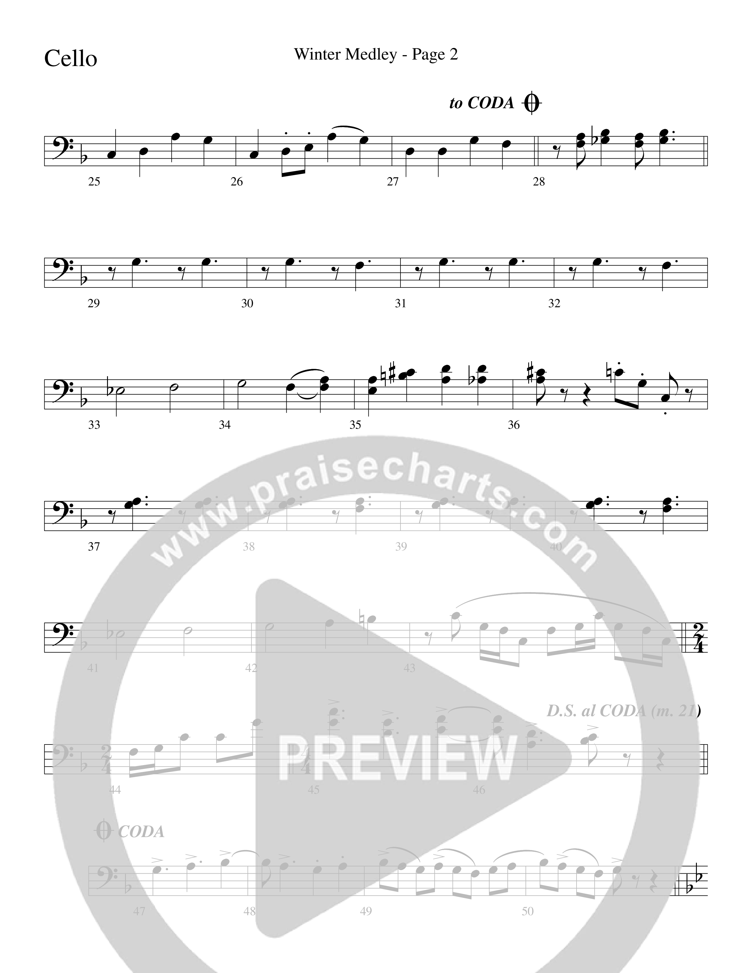 Winter Medley (with Sleigh Ride, Jingle Bells (Come On We're Going For A Sleigh Ride, Jingle Bells) (Choral Anthem SATB) Cello (Word Music Choral / Arr. Lari Goss)