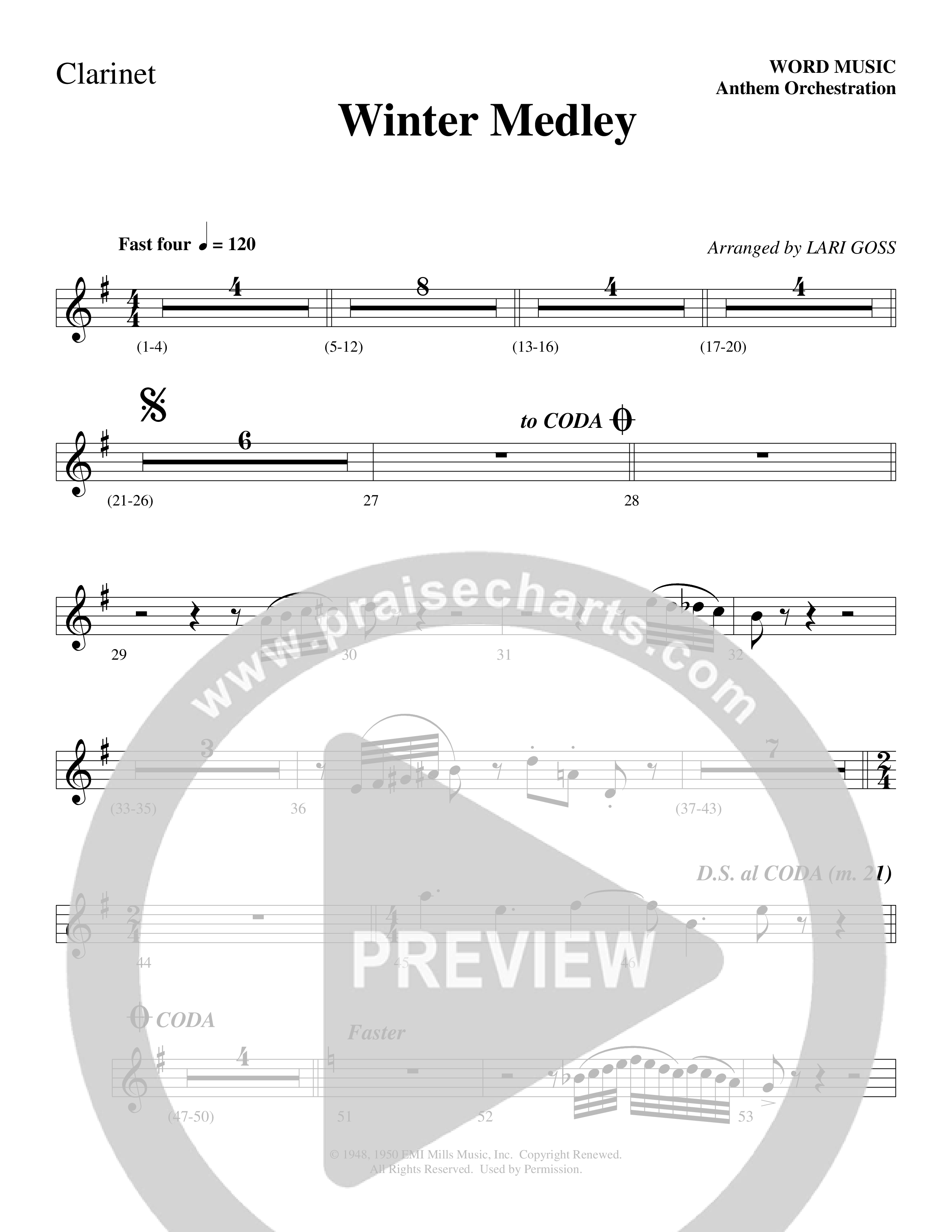 Winter Medley (with Sleigh Ride, Jingle Bells (Come On We're Going For A Sleigh Ride, Jingle Bells) (Choral Anthem SATB) Clarinet (Word Music Choral / Arr. Lari Goss)