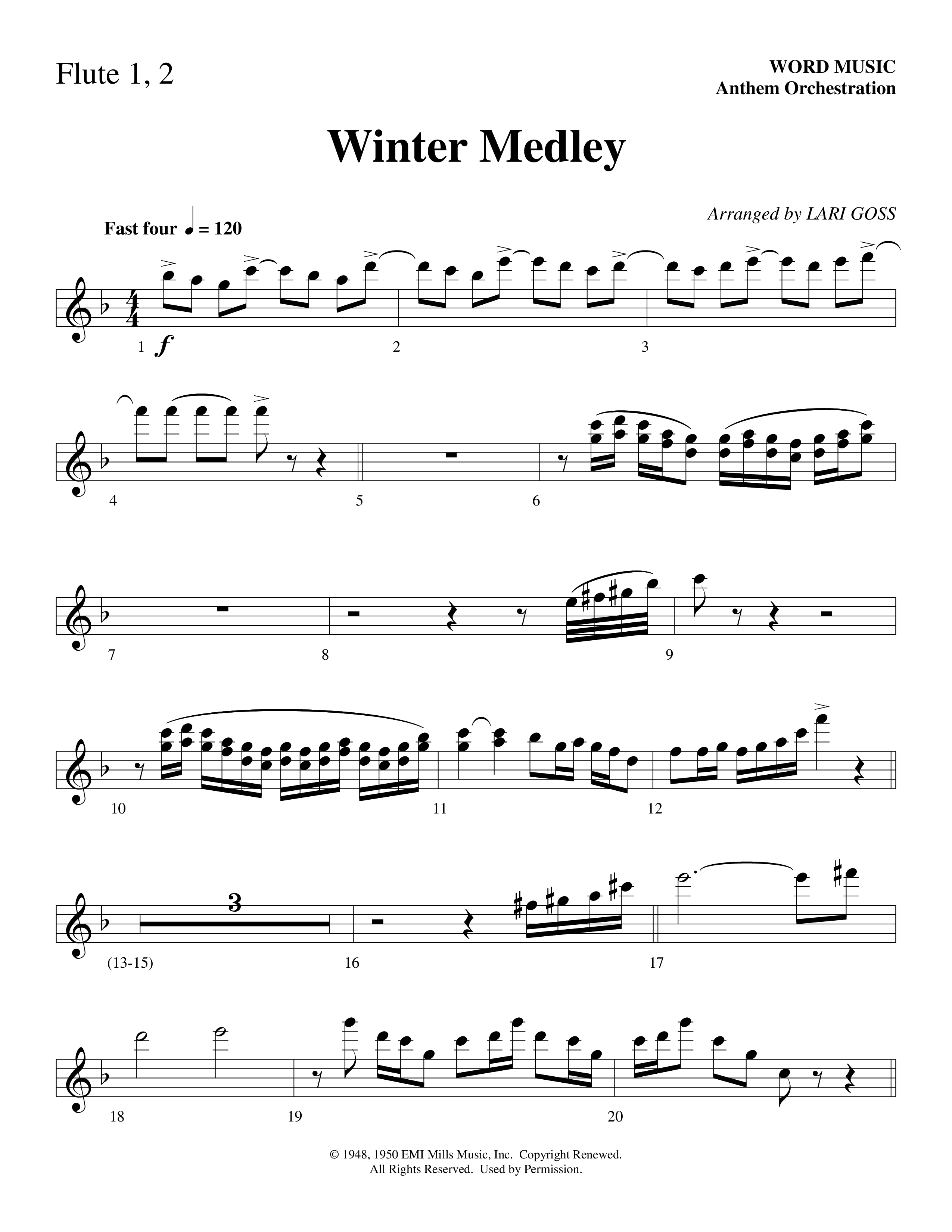 Winter Medley (with Sleigh Ride, Jingle Bells (Come On We're Going For A Sleigh Ride, Jingle Bells) (Choral Anthem SATB) Flute 1/2 (Word Music Choral / Arr. Lari Goss)