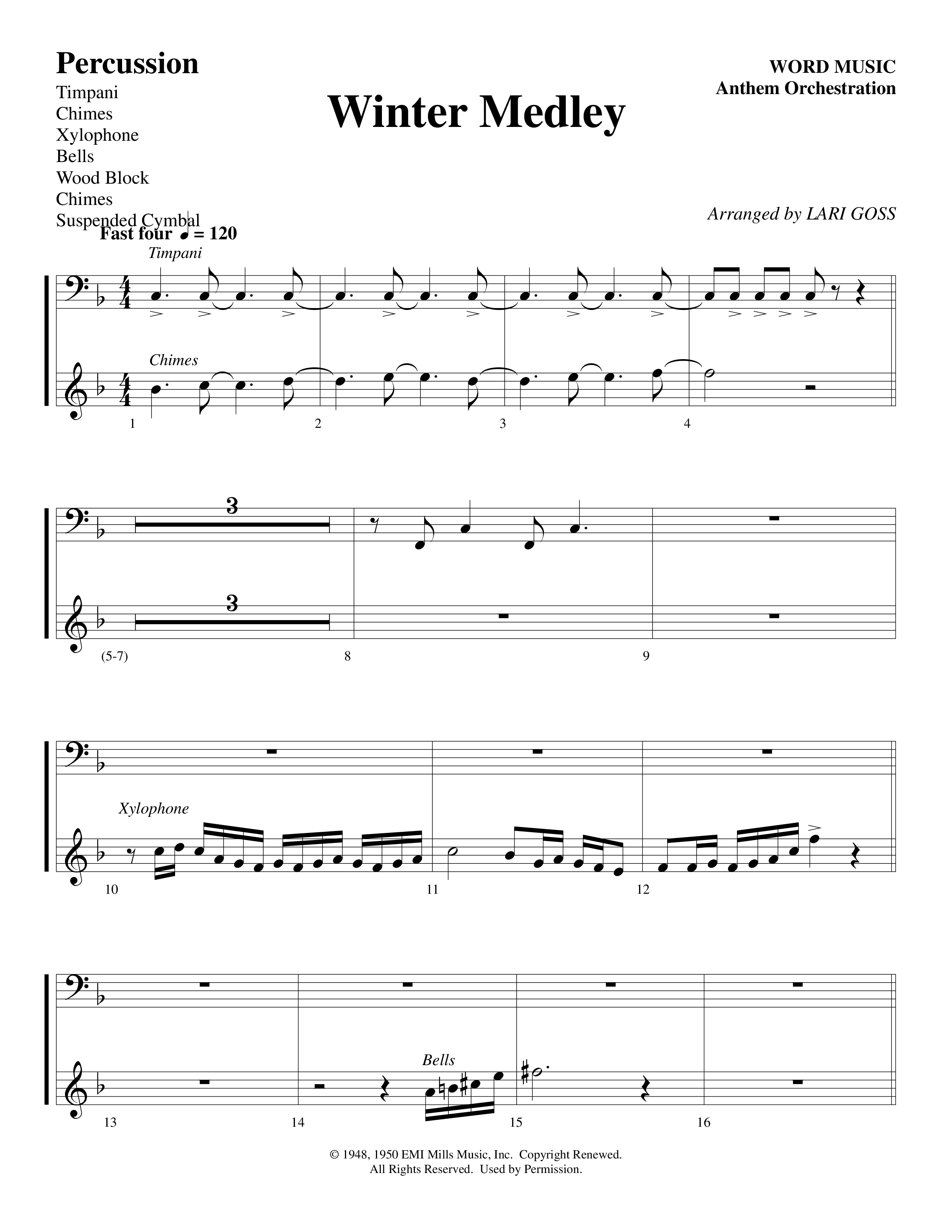 Winter Medley (with Sleigh Ride, Jingle Bells (Come On We're Going For A Sleigh Ride, Jingle Bells) (Choral Anthem SATB) Percussion (Word Music Choral / Arr. Lari Goss)