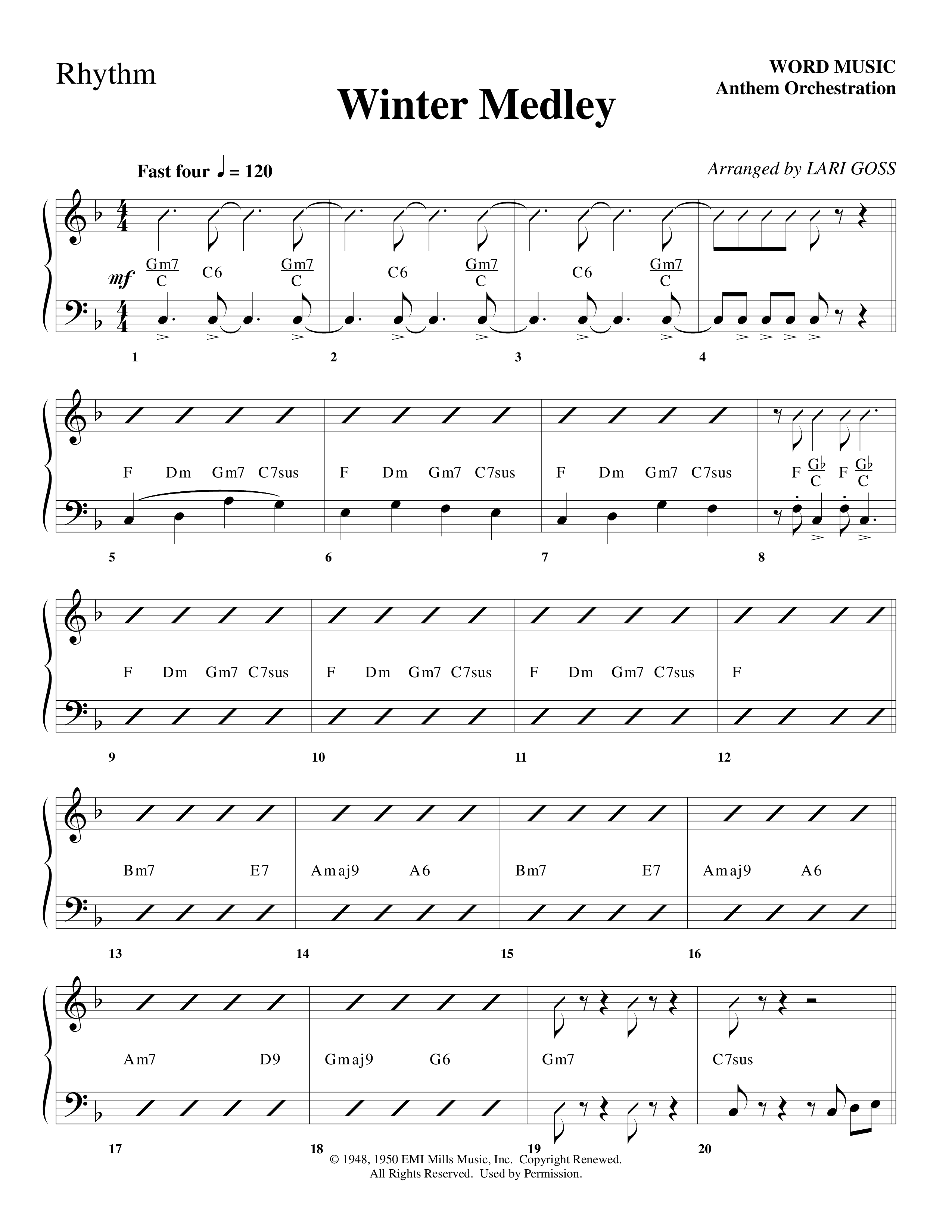 Winter Medley (with Sleigh Ride, Jingle Bells (Come On We're Going For A Sleigh Ride, Jingle Bells) (Choral Anthem SATB) Rhythm Chart (Word Music Choral / Arr. Lari Goss)