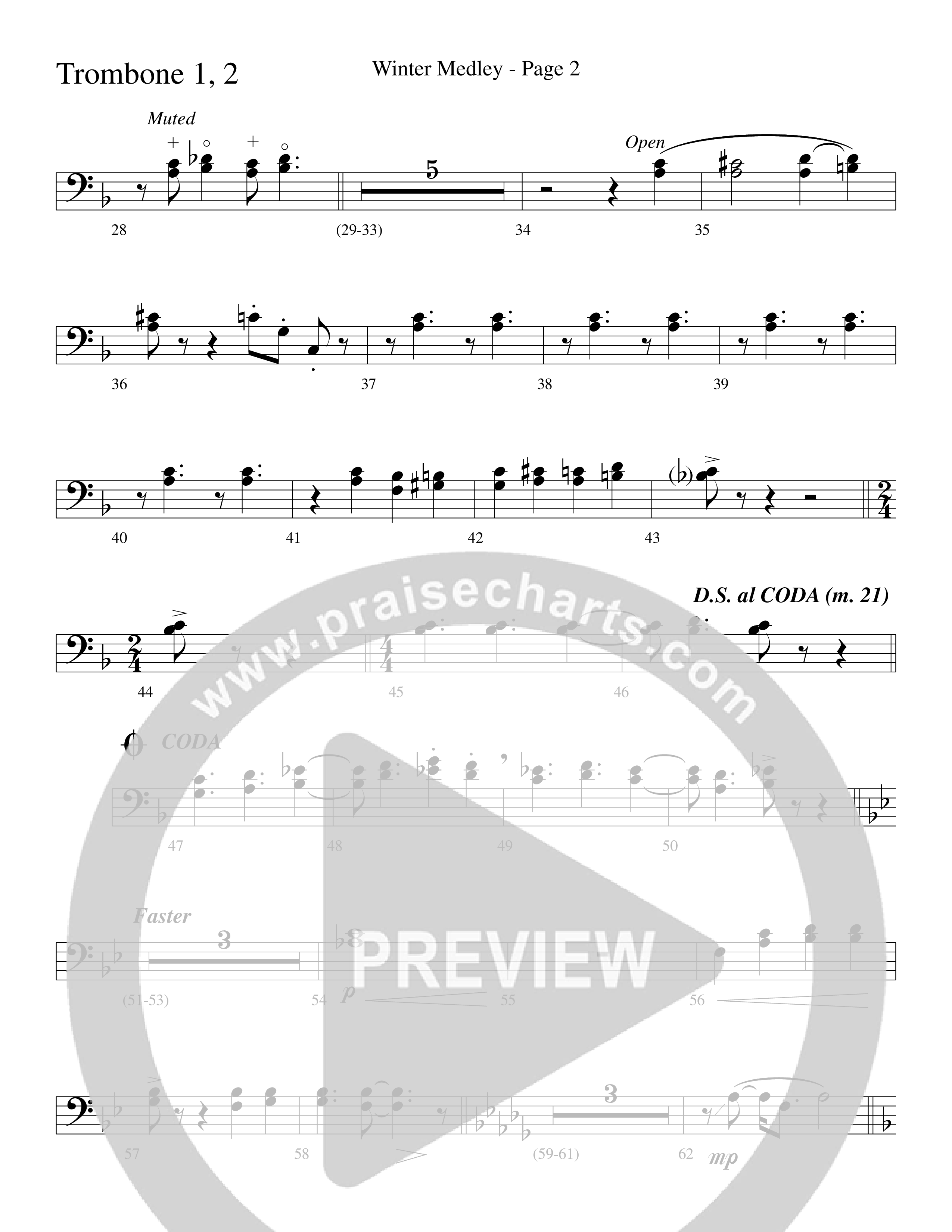 Winter Medley (with Sleigh Ride, Jingle Bells (Come On We're Going For A Sleigh Ride, Jingle Bells) (Choral Anthem SATB) Trombone 1/2 (Word Music Choral / Arr. Lari Goss)