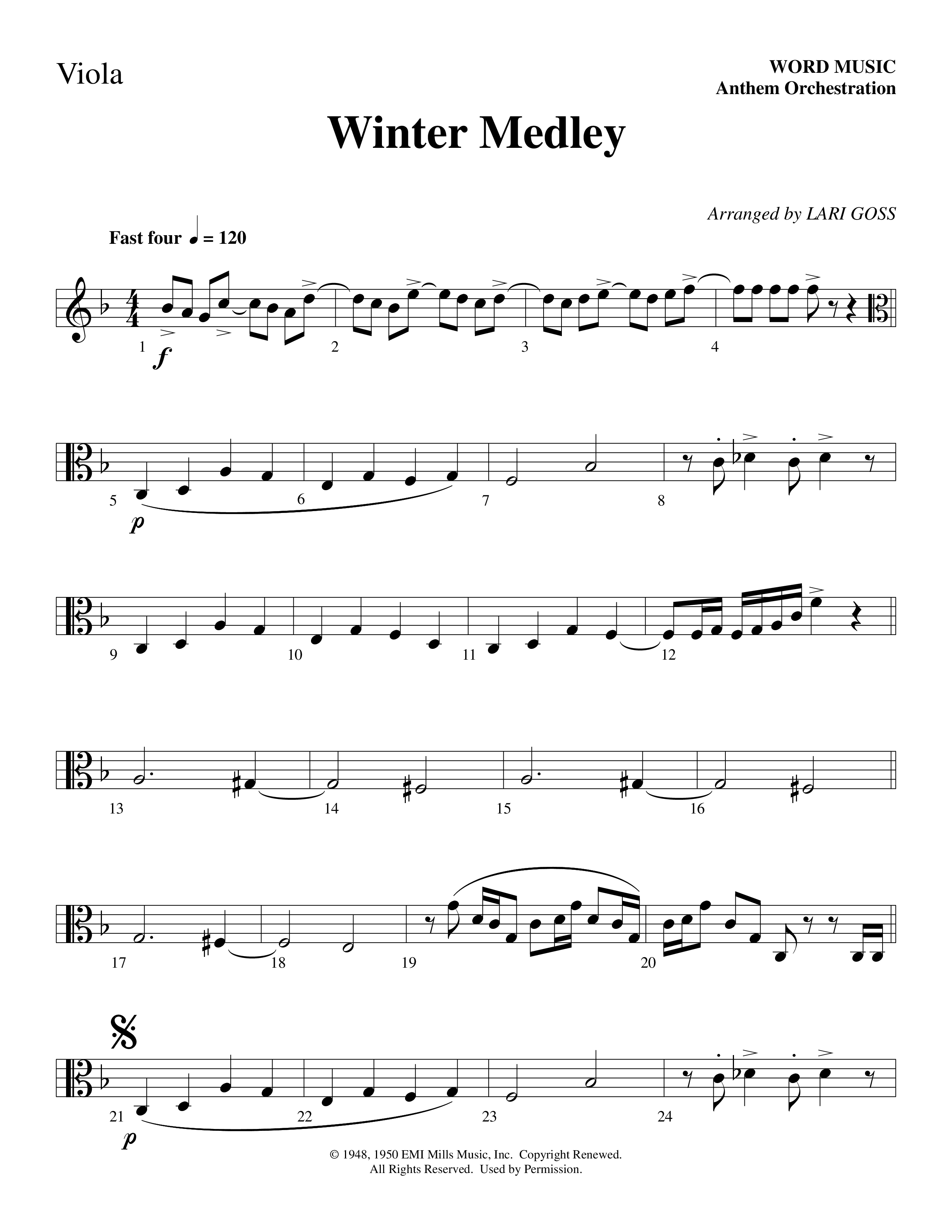 Winter Medley (with Sleigh Ride, Jingle Bells (Come On We're Going For A Sleigh Ride, Jingle Bells) (Choral Anthem SATB) Viola (Word Music Choral / Arr. Lari Goss)