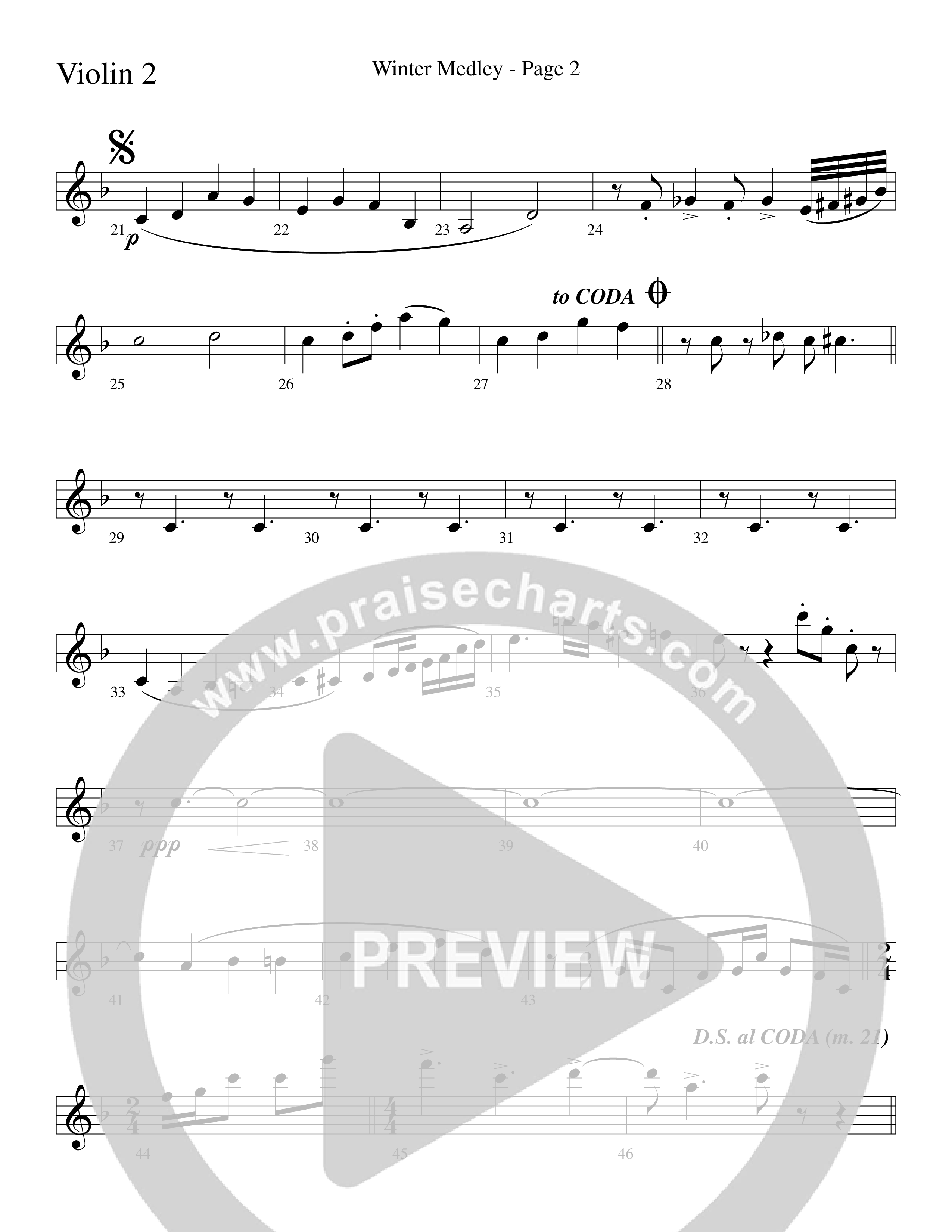 Winter Medley (with Sleigh Ride, Jingle Bells (Come On We're Going For A Sleigh Ride, Jingle Bells) (Choral Anthem SATB) Violin 2 (Word Music Choral / Arr. Lari Goss)