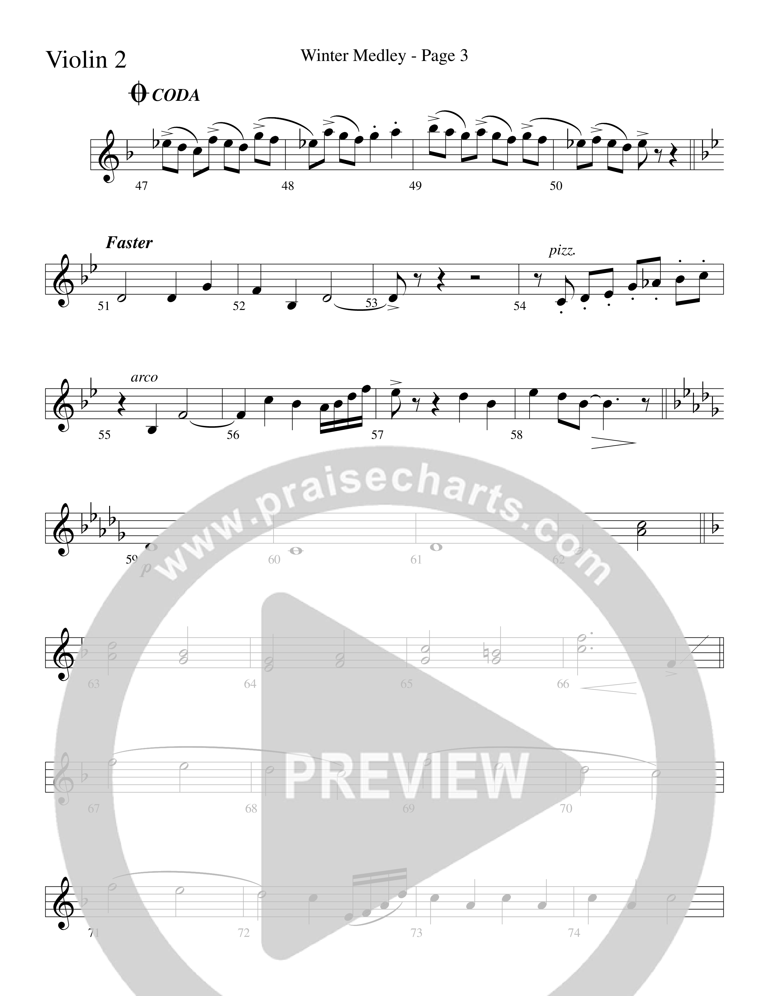 Winter Medley (with Sleigh Ride, Jingle Bells (Come On We're Going For A Sleigh Ride, Jingle Bells) (Choral Anthem SATB) Violin 2 (Word Music Choral / Arr. Lari Goss)