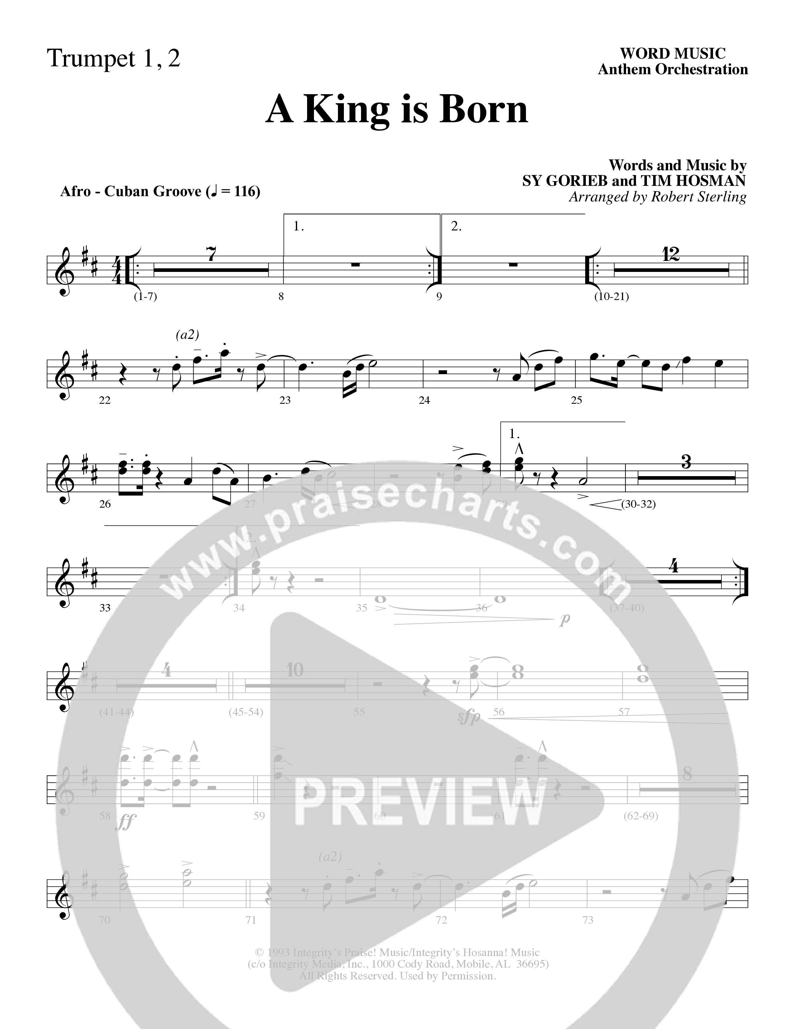 A King is Born (Choral Anthem SATB) Trumpet 1,2 (Word Music Choral / Arr. Robert Sterling)