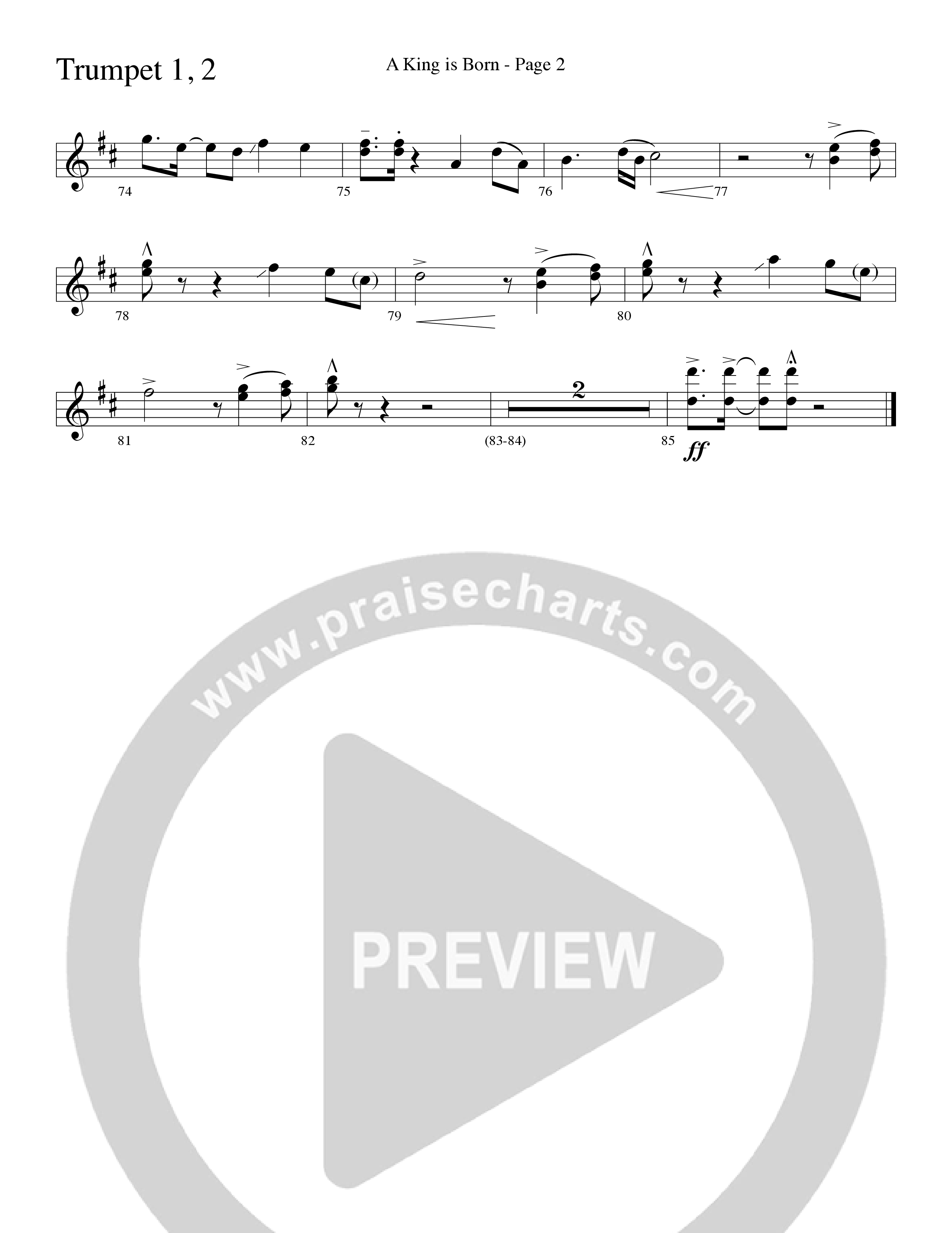 A King is Born (Choral Anthem SATB) Trumpet 1,2 (Word Music Choral / Arr. Robert Sterling)