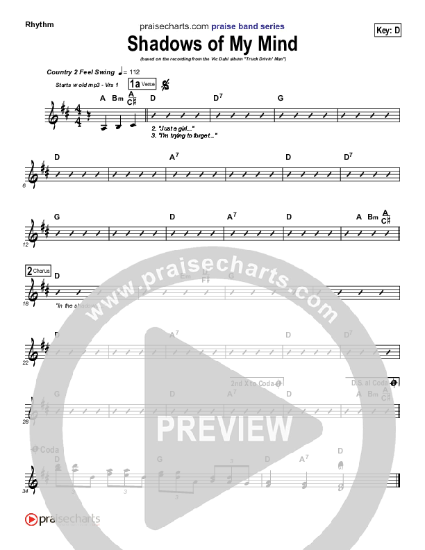 Shadows Of My Mind Rhythm Chart (Vic Dahl)