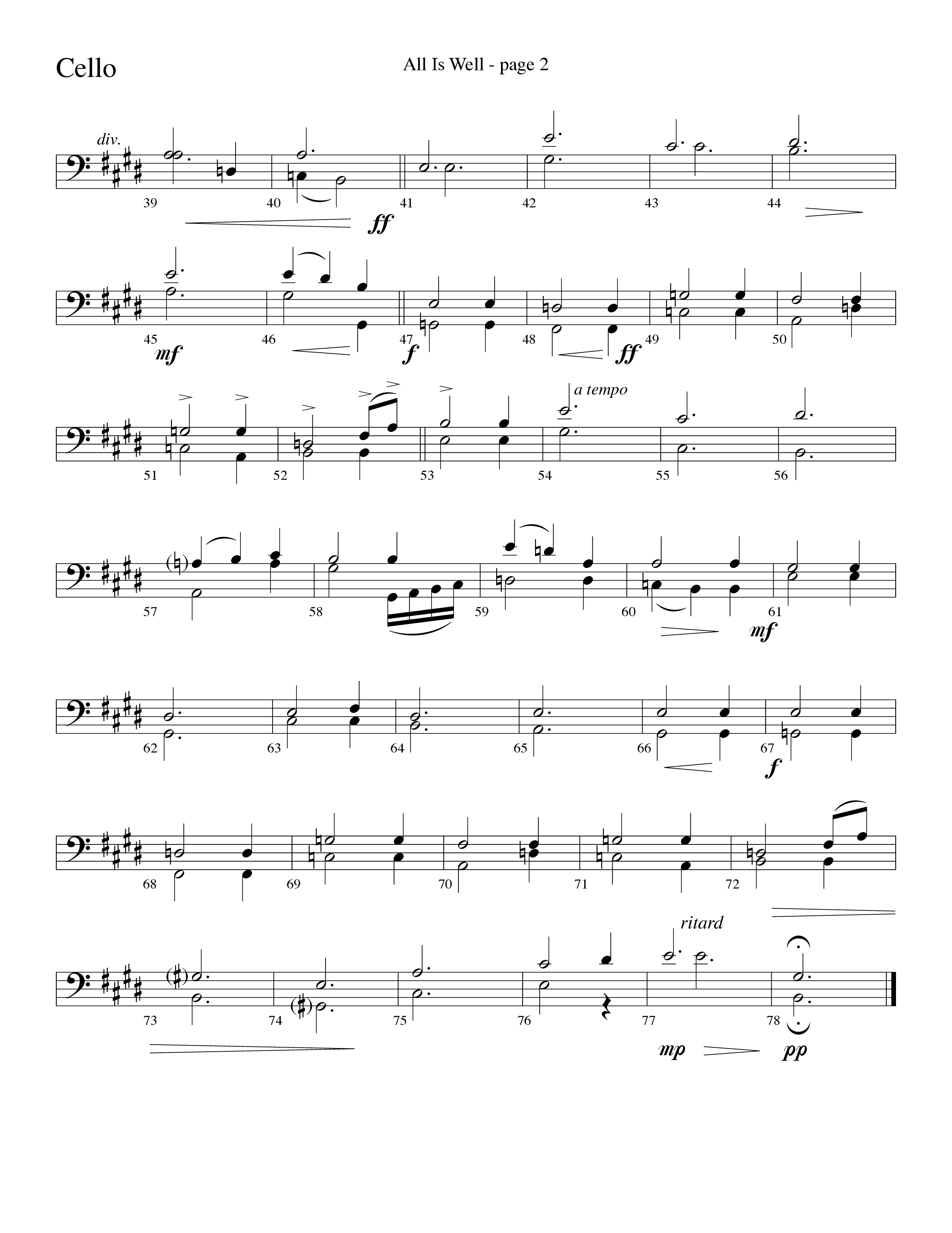 All Is Well (Choral Anthem SATB) Cello (Word Music Choral / Arr. Ronn Huff)