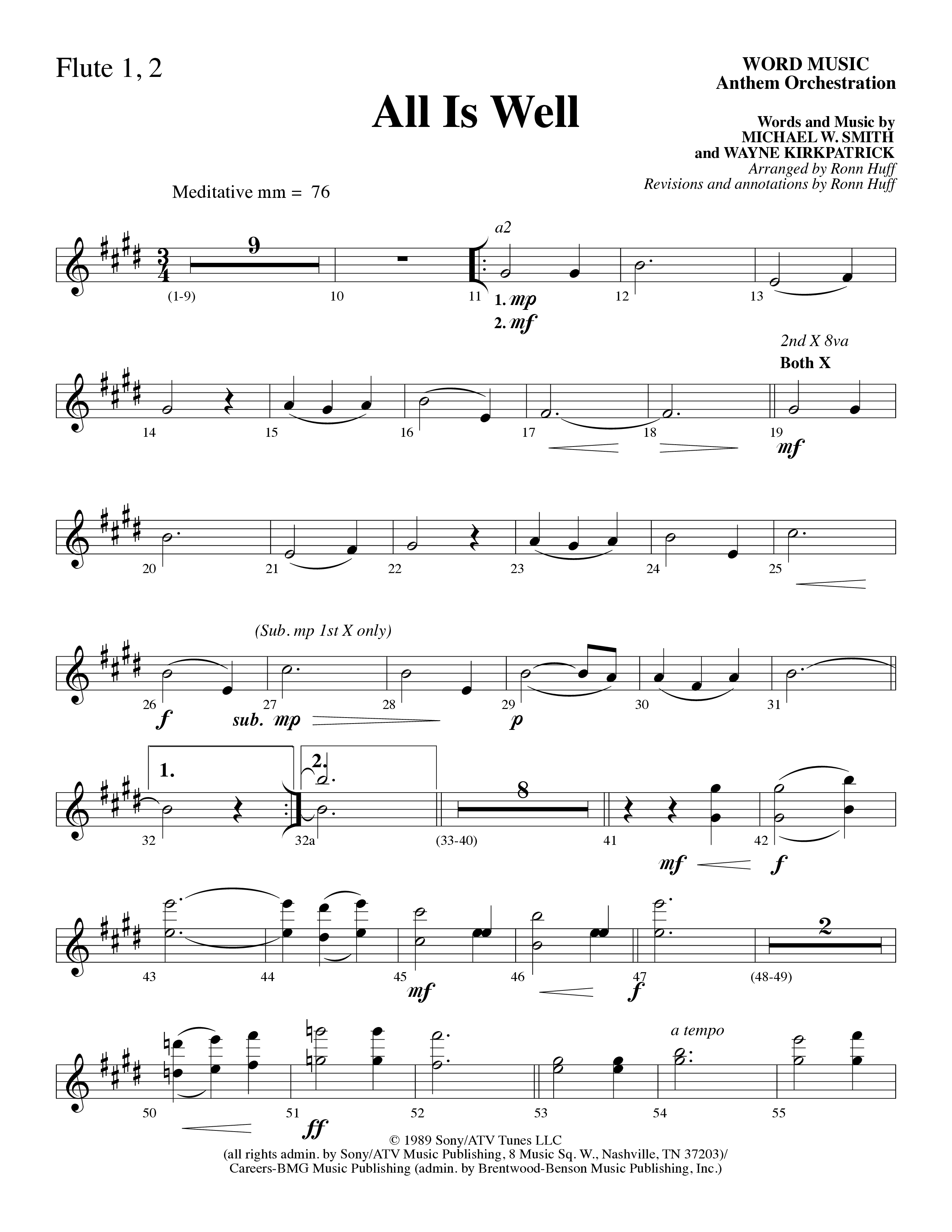 All Is Well (Choral Anthem SATB) Flute 1/2 (Word Music Choral / Arr. Ronn Huff)