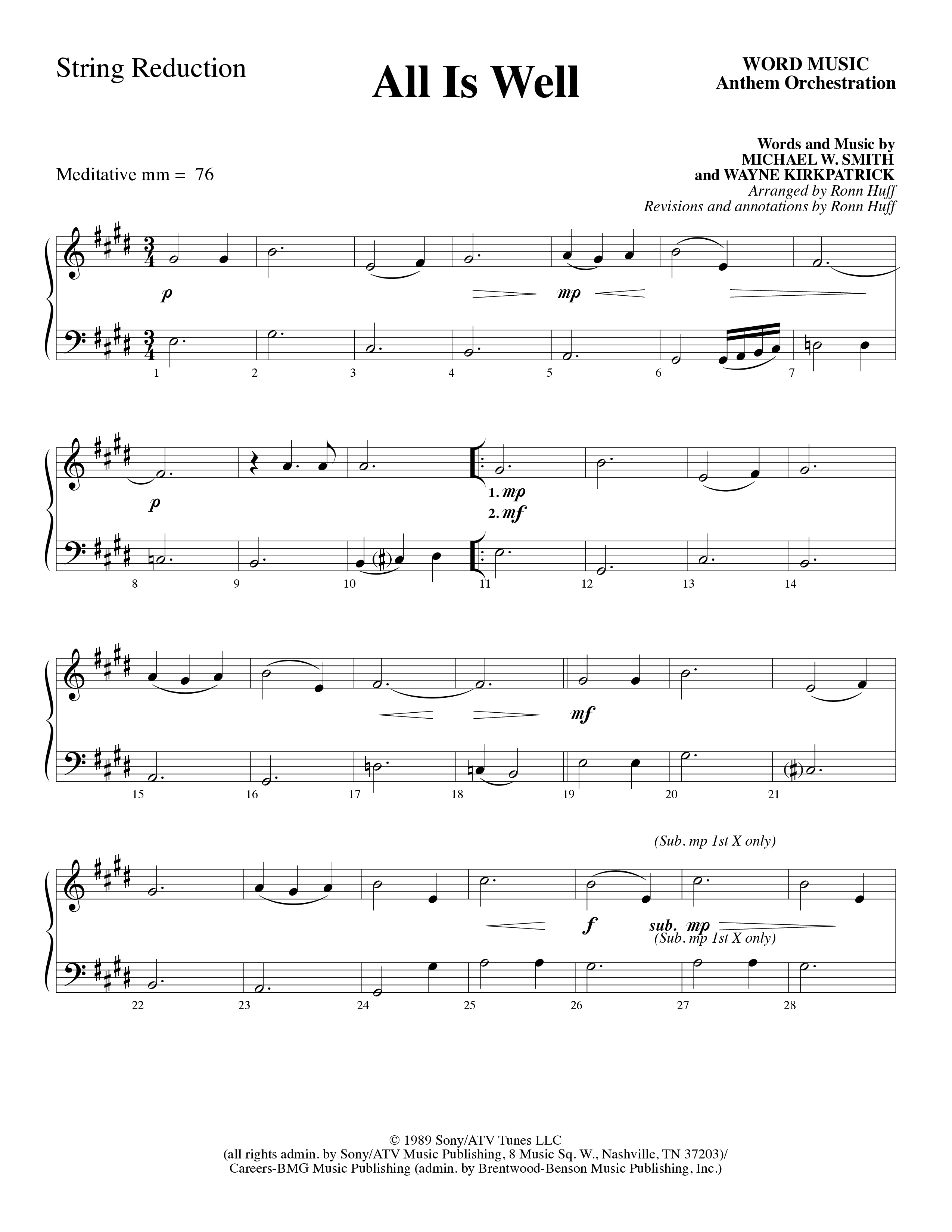 All Is Well (Choral Anthem SATB) String Reduction (Word Music Choral / Arr. Ronn Huff)