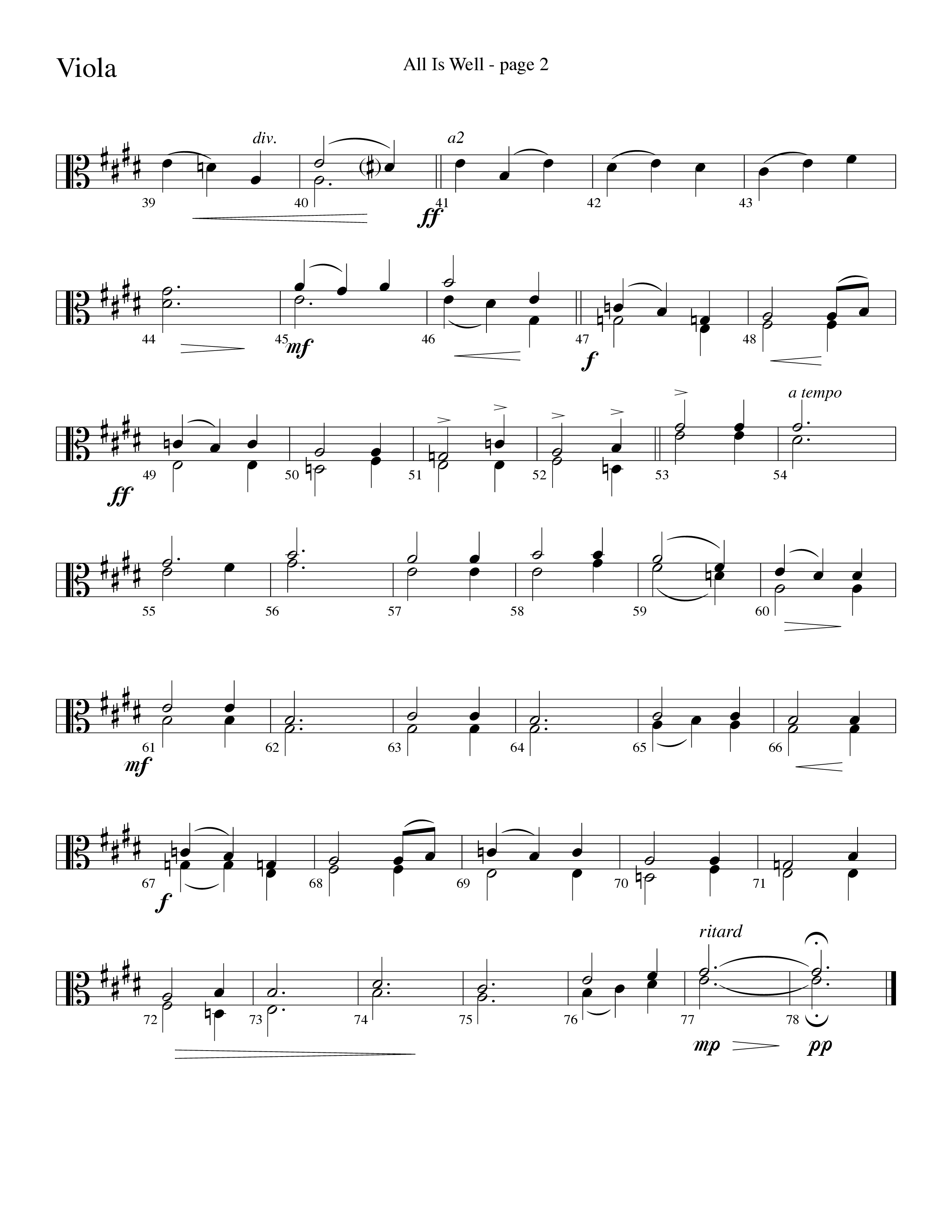 All Is Well (Choral Anthem SATB) Viola (Word Music Choral / Arr. Ronn Huff)