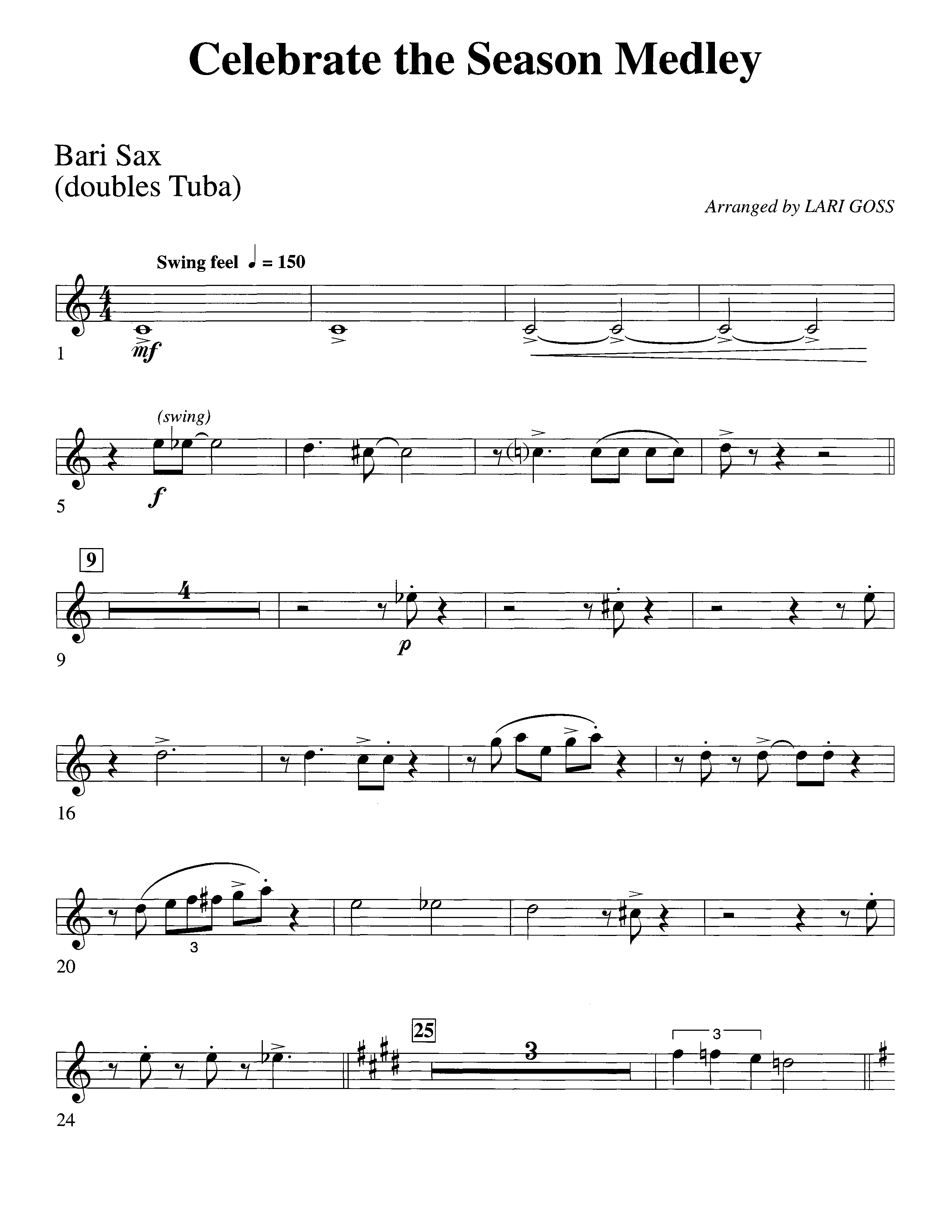 Celebrate The Season Medley (Choral Anthem SATB) Bari Sax (Word Music Choral / Arr. Lari Goss)