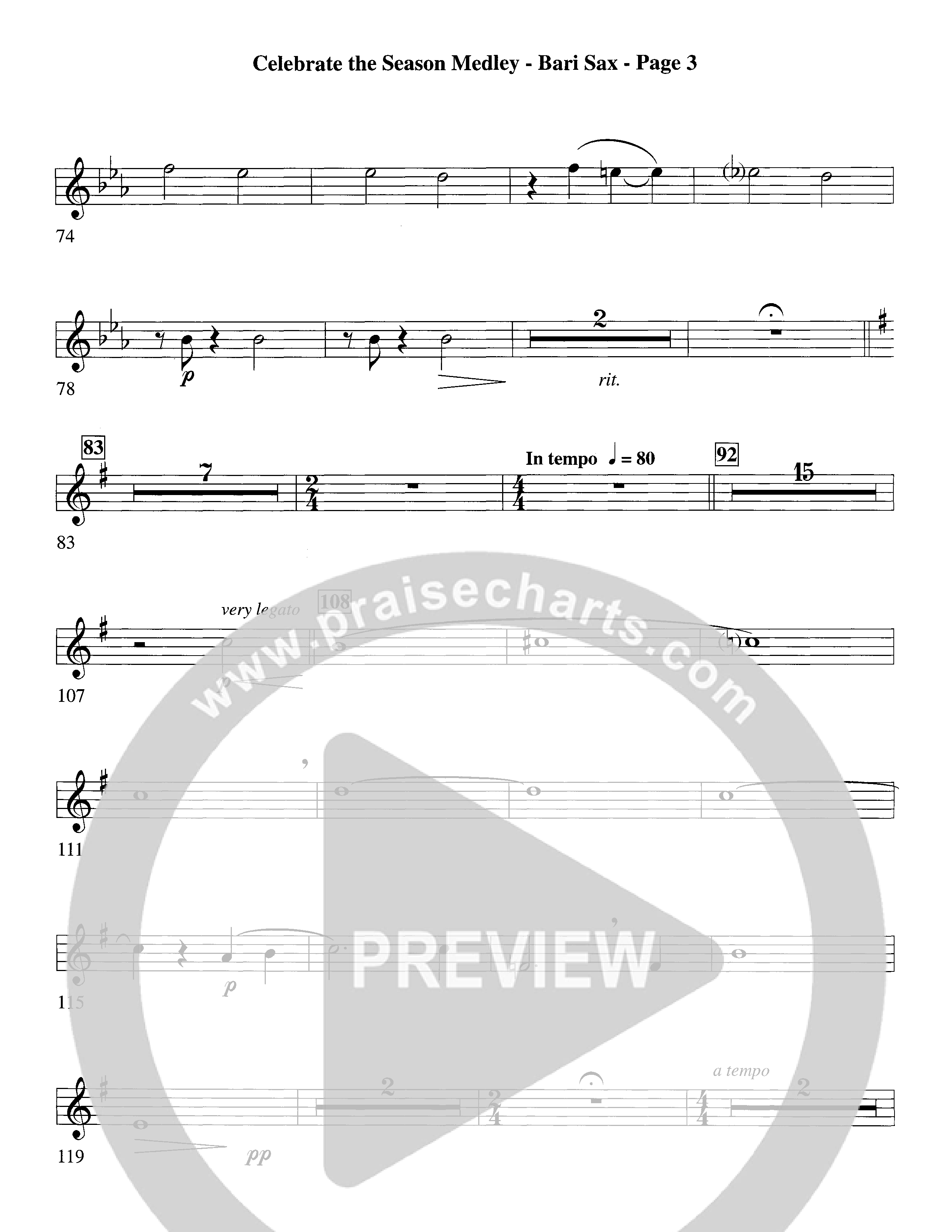 Celebrate The Season Medley (Choral Anthem SATB) Bari Sax (Word Music Choral / Arr. Lari Goss)