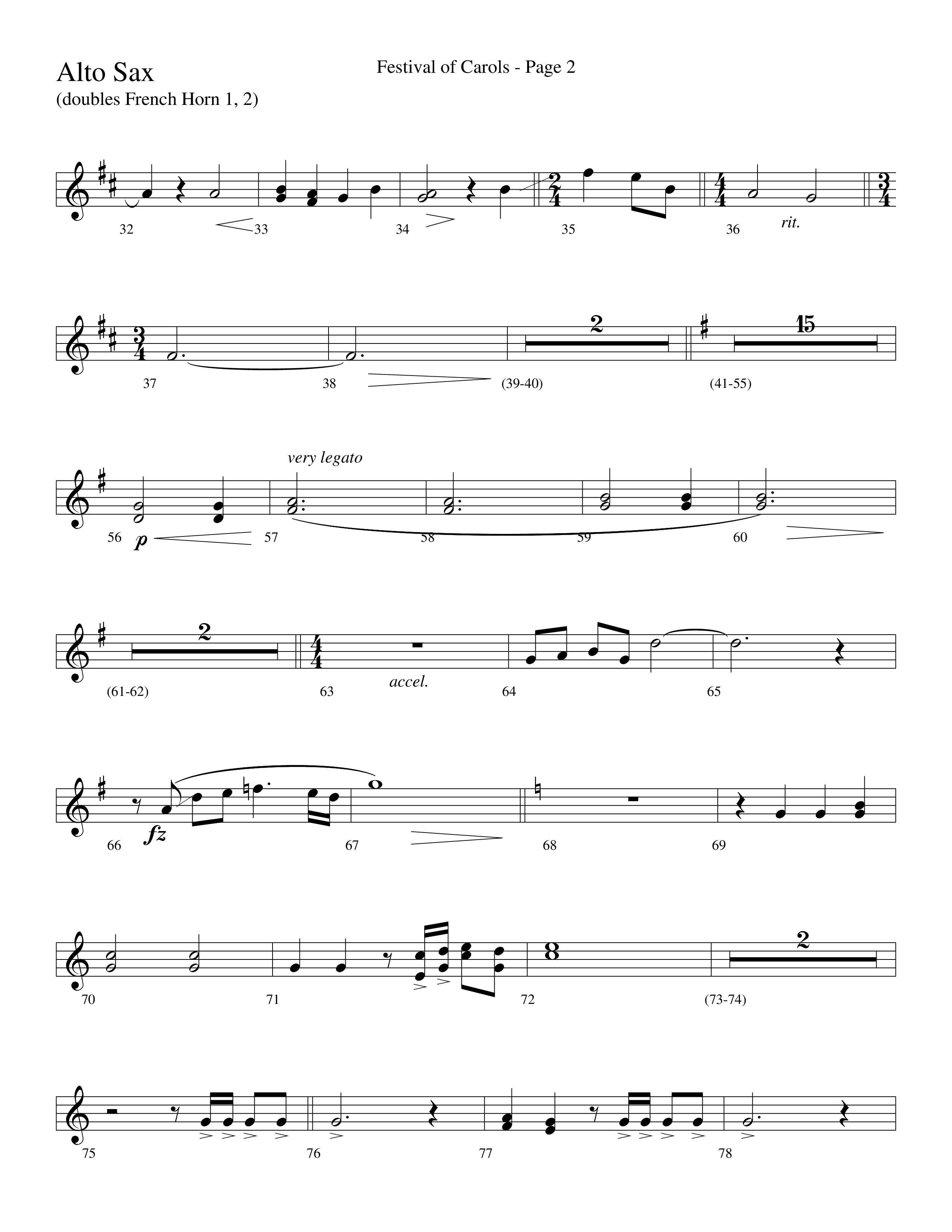 Festival Of Carols (Choral Anthem SATB) Alto Sax (Word Music Choral / Arr. Lari Goss)